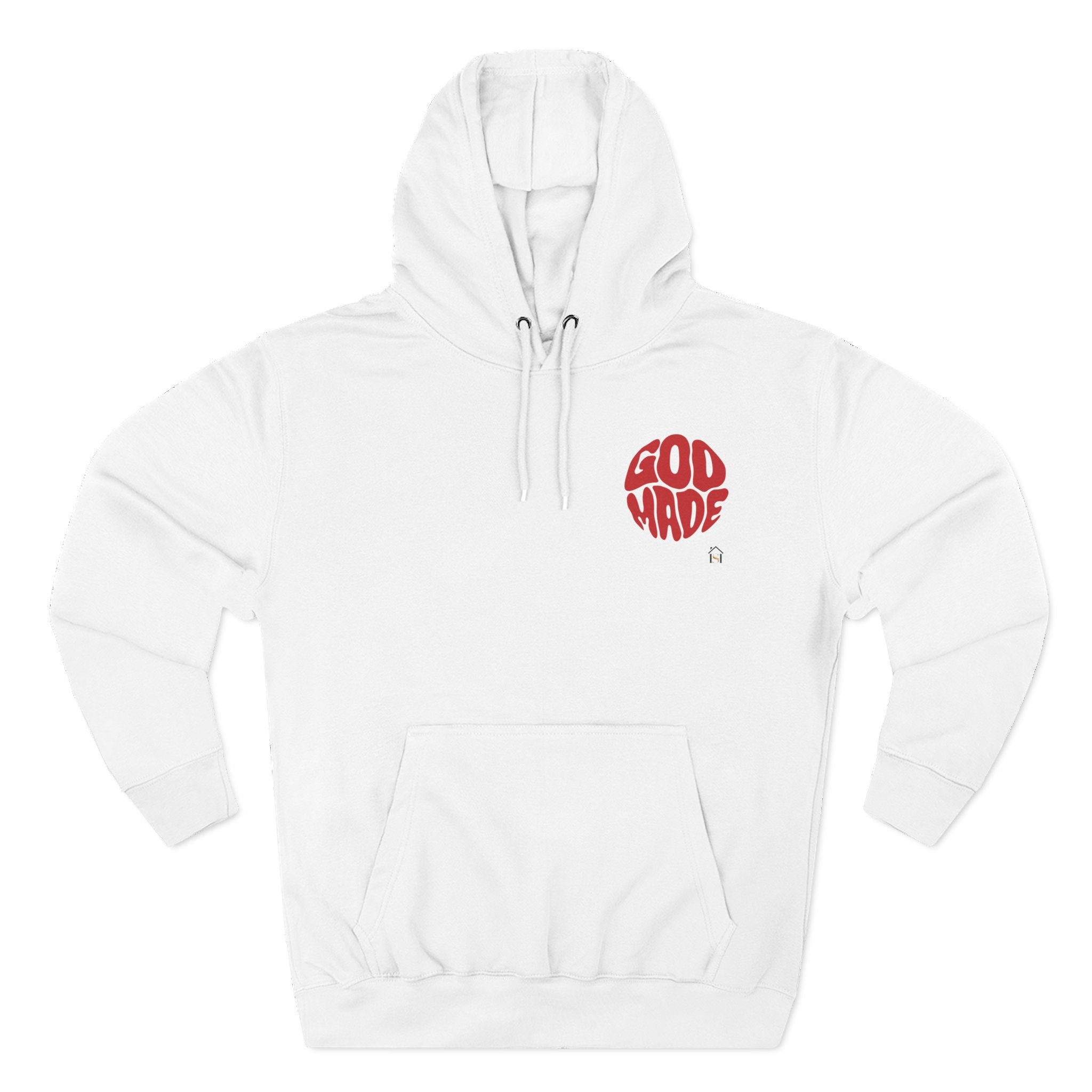 God Made Hoodie — Red Retro Bubble Logo Fleece Pullover