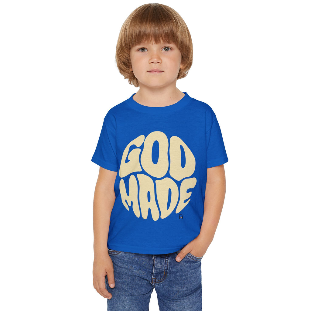 Toddler T-Shirt — "God Made" Red Retro Script Kids Tee