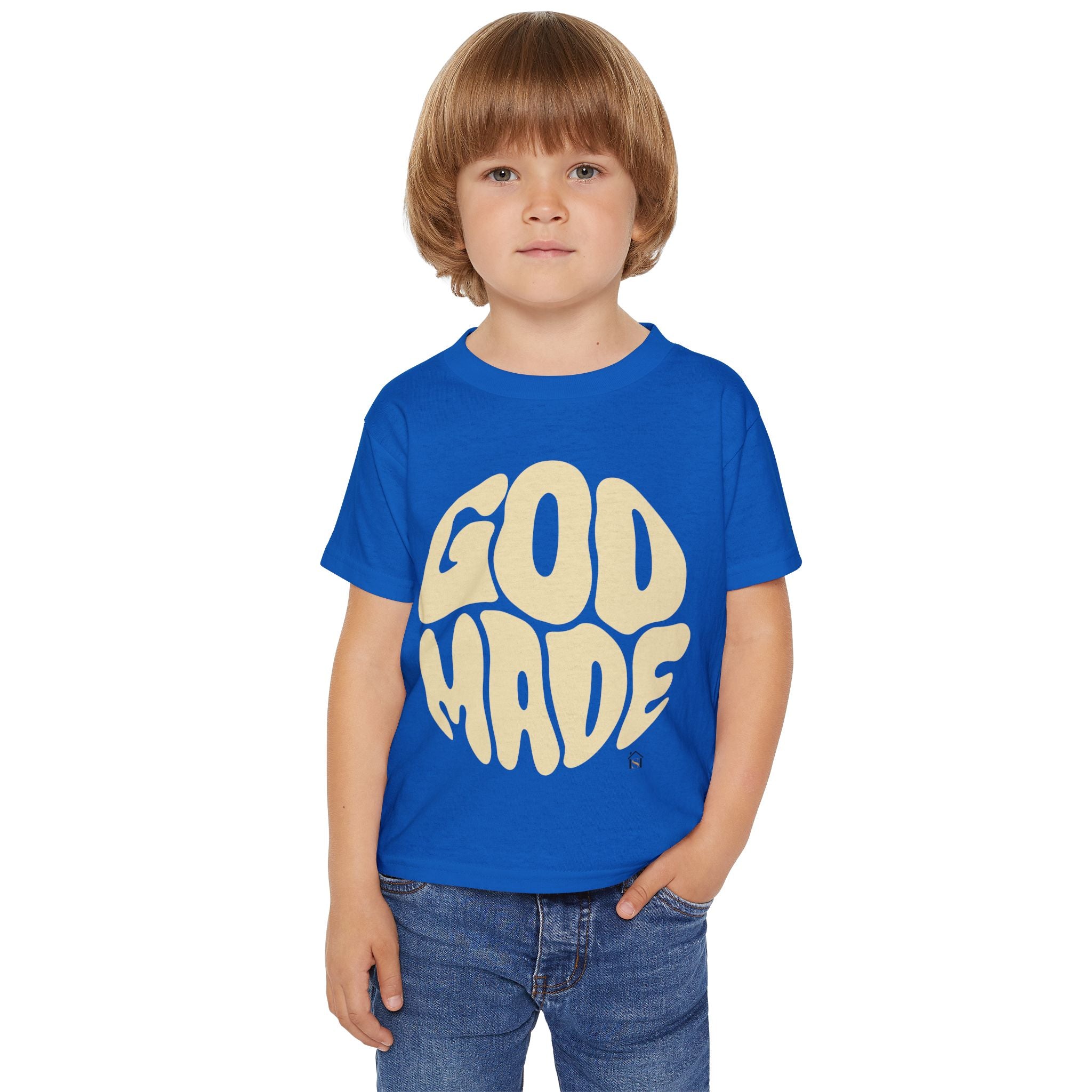 Toddler T-Shirt — "God Made" Red Retro Script Kids Tee