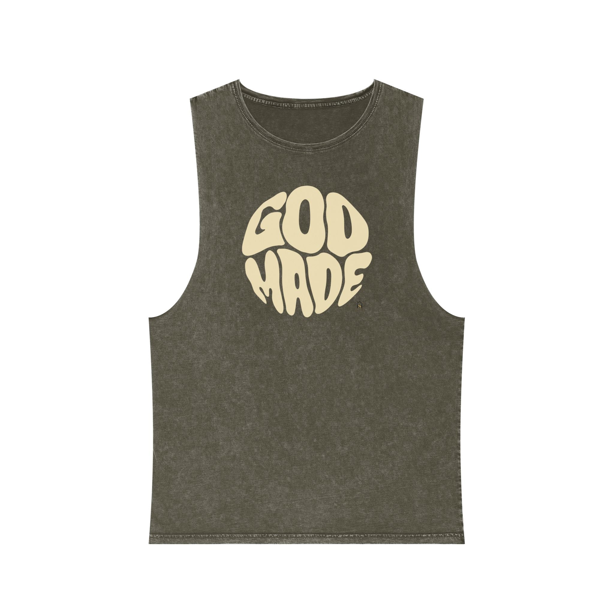 Unisex Stonewash Tank Top, Retro Graphic Tee, God Made Design, Casual Summer Wear, Gift for Friends, Spiritual Apparel