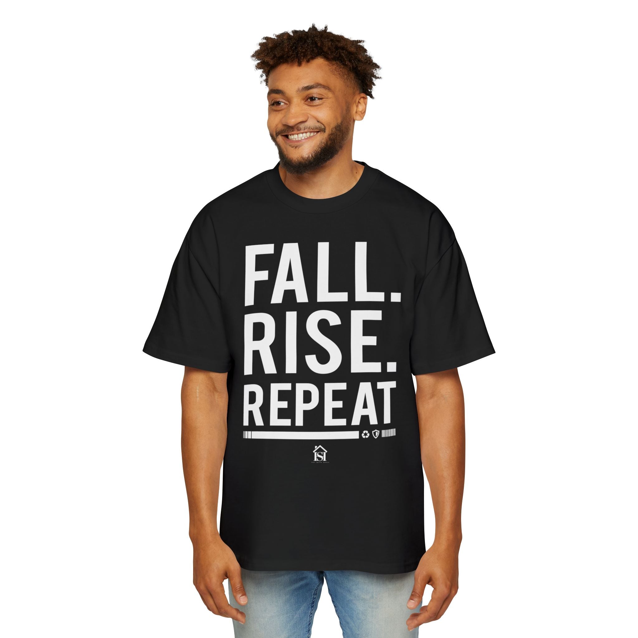 Men's Motivational Oversized Tee - Fall. Rise. Repeat. | Casual Streetwear, Gift for Him, Inspirational Shirt, Relaxed Fit Tee, [...]