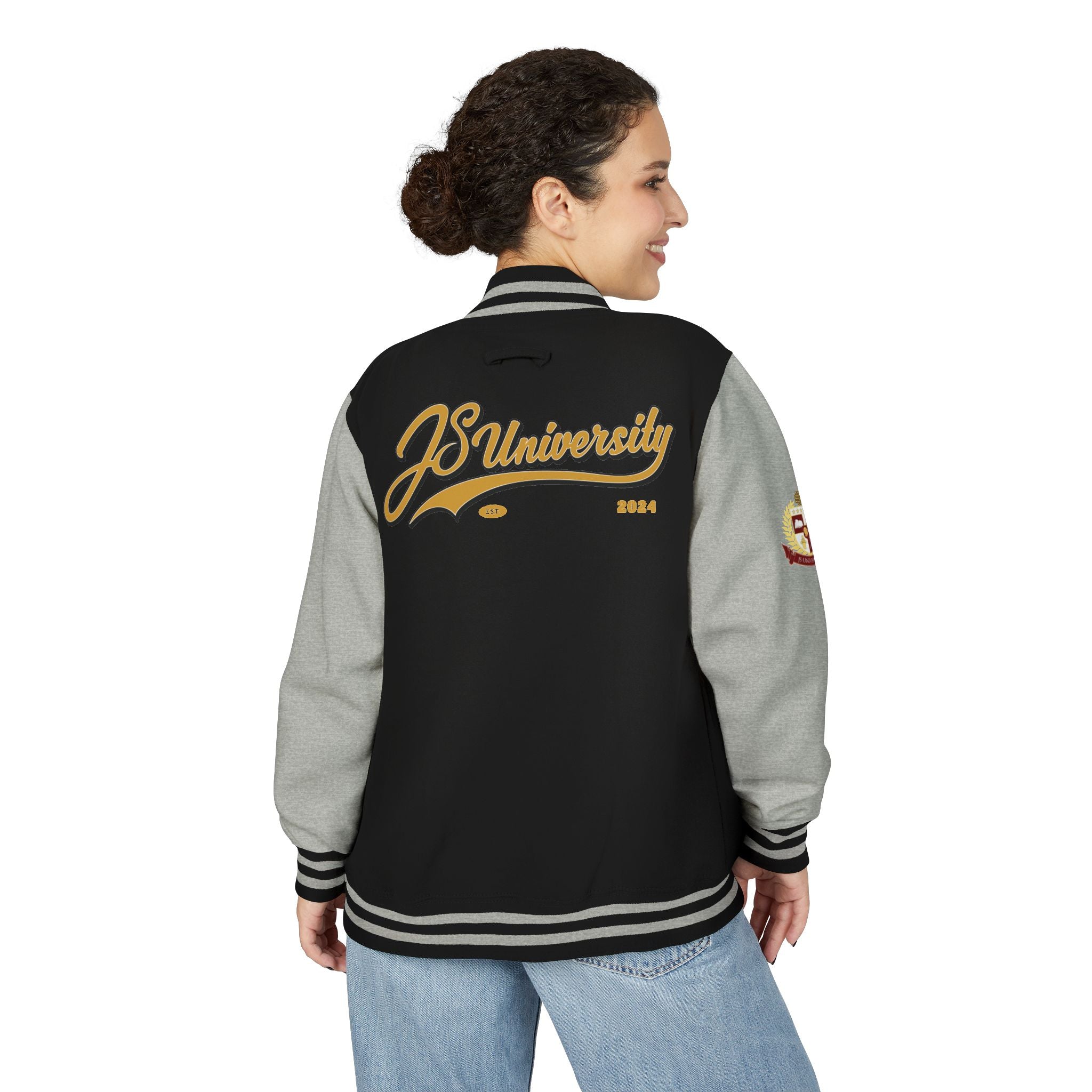 Letterman Jacket — JS University Varsity Letterman Jacket with Script Back Logo