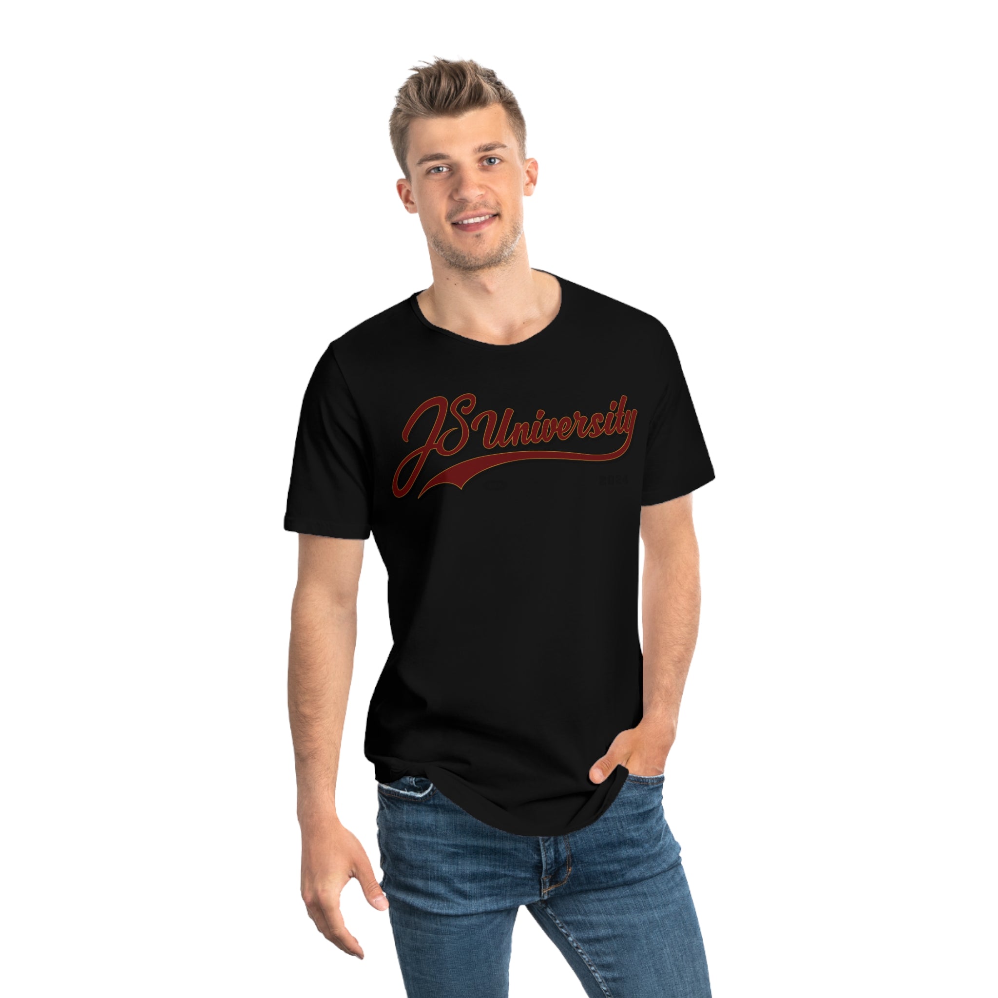 Men's Curved Hem Tee, Casual Men's Shirt, JSUniversity Apparel, Trendy Graphic Tee, Summer Fashion Top, College Style Clothes