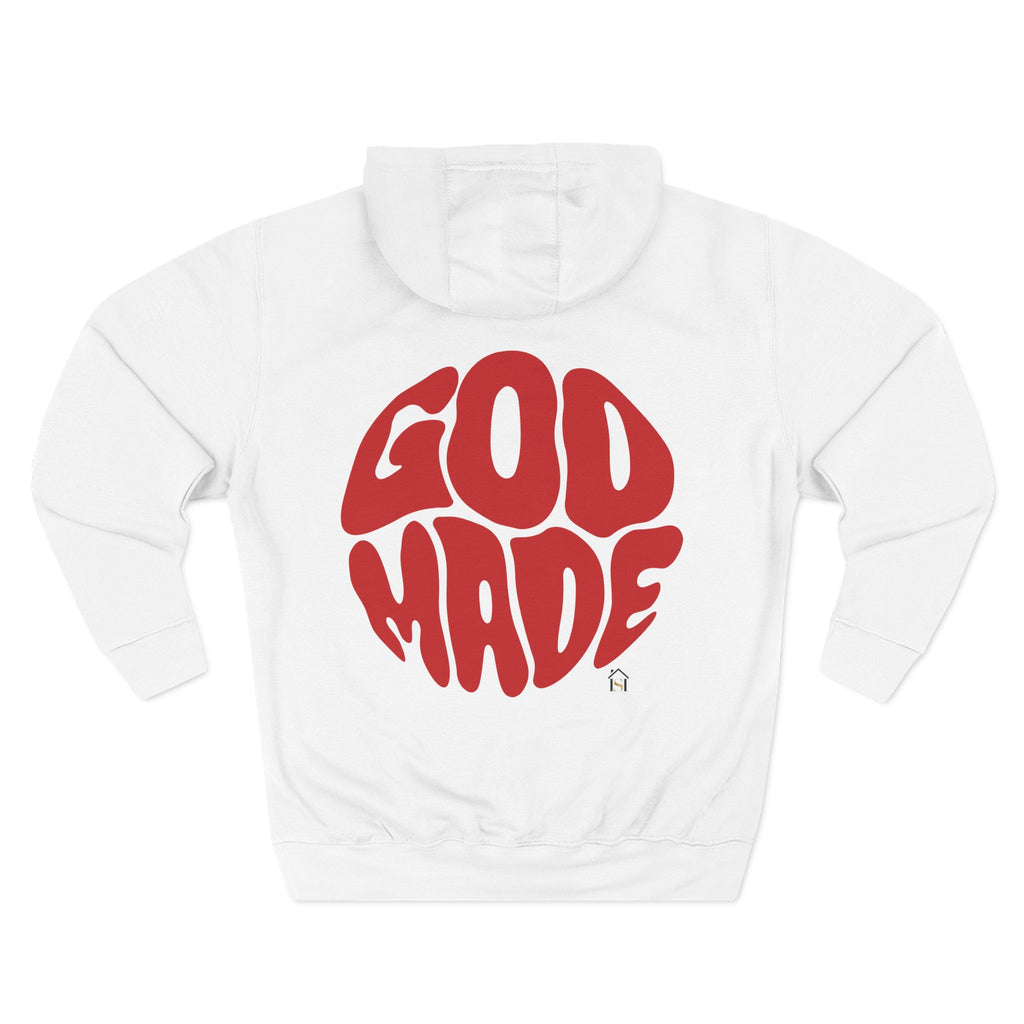 God Made Hoodie — Red Retro Bubble Logo Fleece Pullover