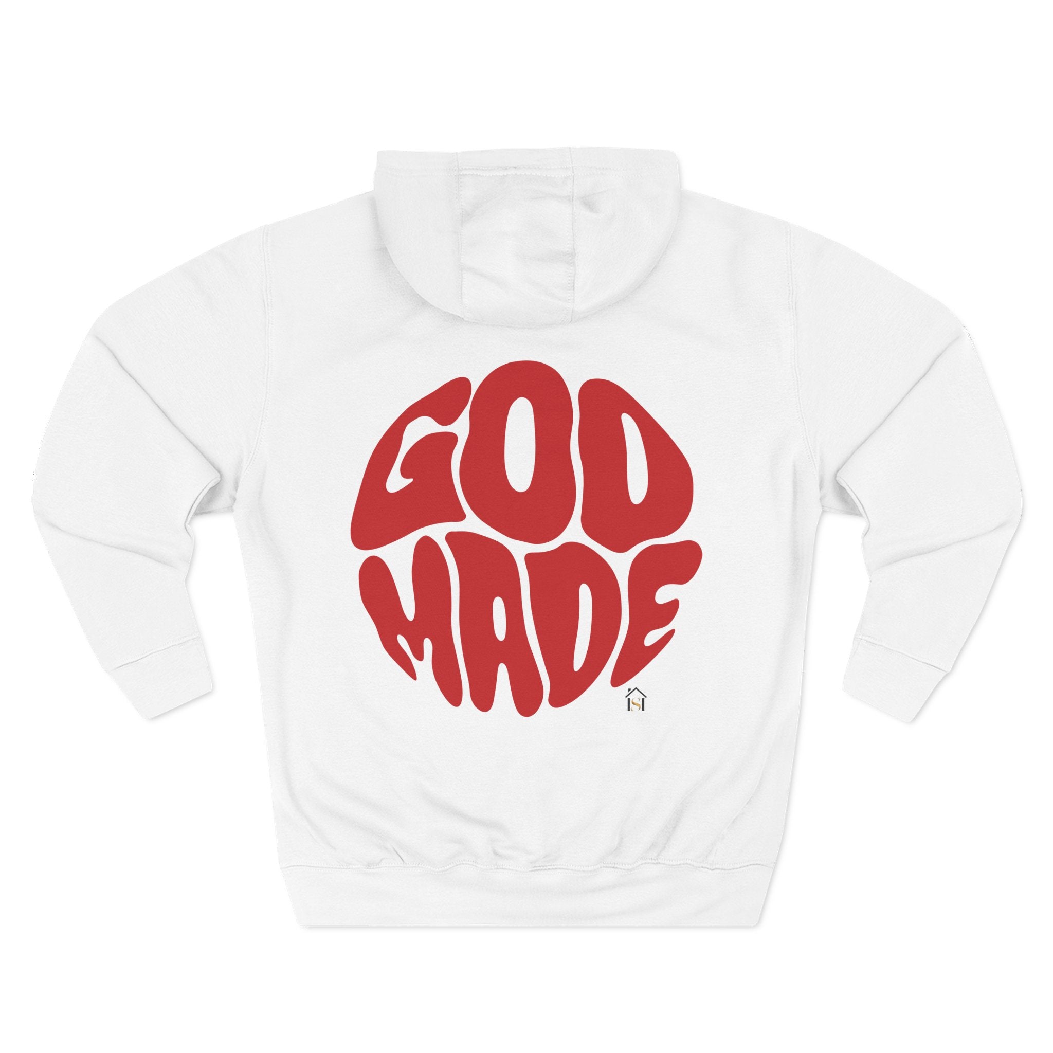 God Made Hoodie — Red Retro Bubble Logo Fleece Pullover
