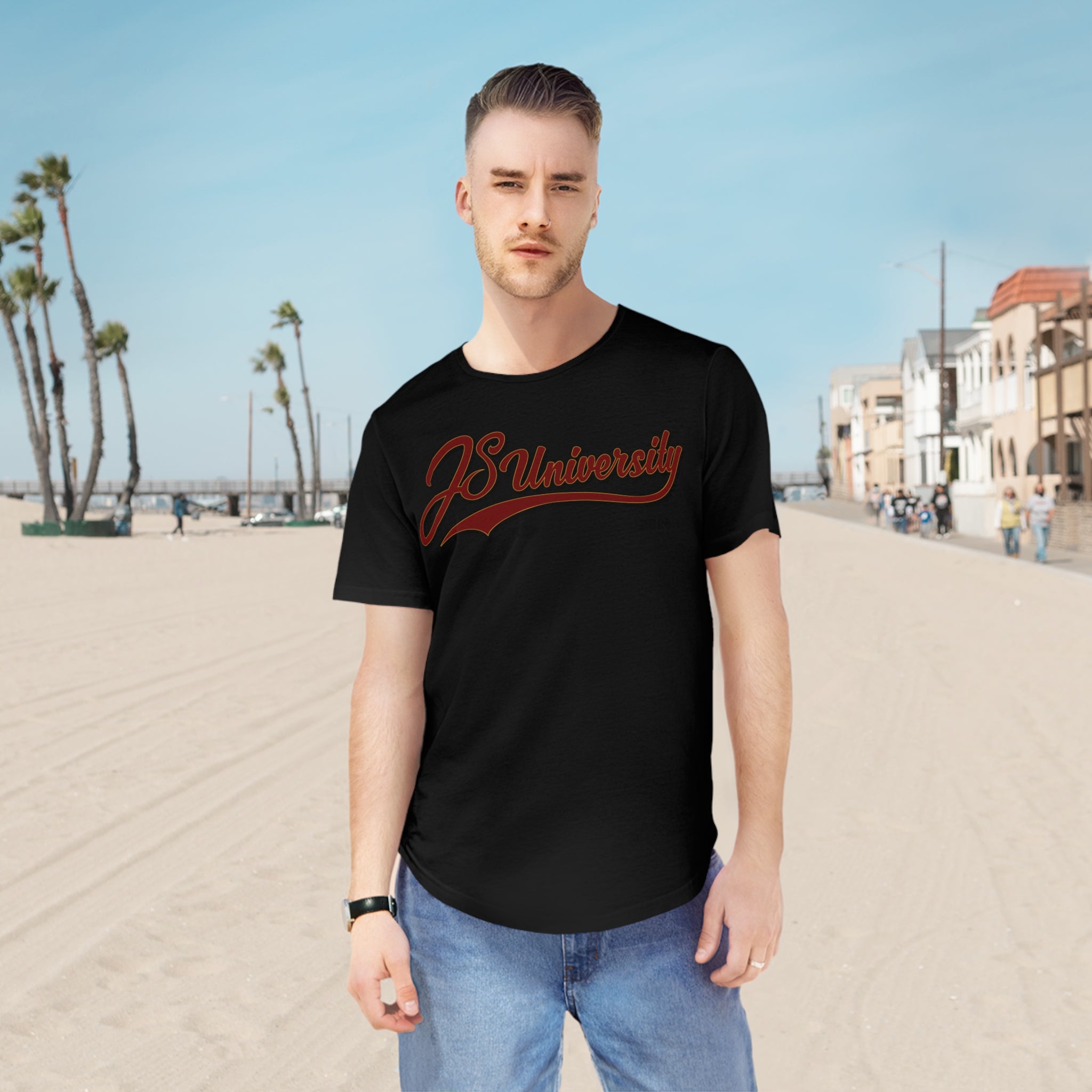 Men's Curved Hem Tee, Casual Men's Shirt, JSUniversity Apparel, Trendy Graphic Tee, Summer Fashion Top, College Style Clothes