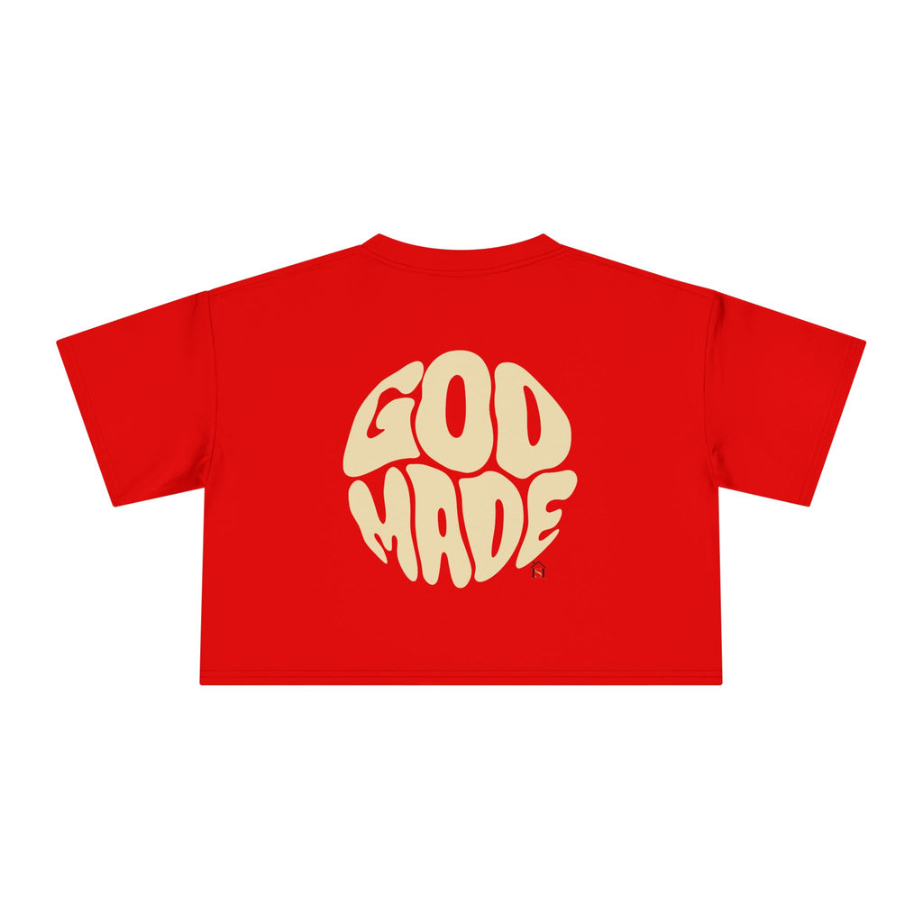 Women's Crop Tee with Bold 'GOD MADE' Design, Stylish Summer Top, Gift for Fashion Lovers, Casual Daily Wear, Unique Trendy Apparel