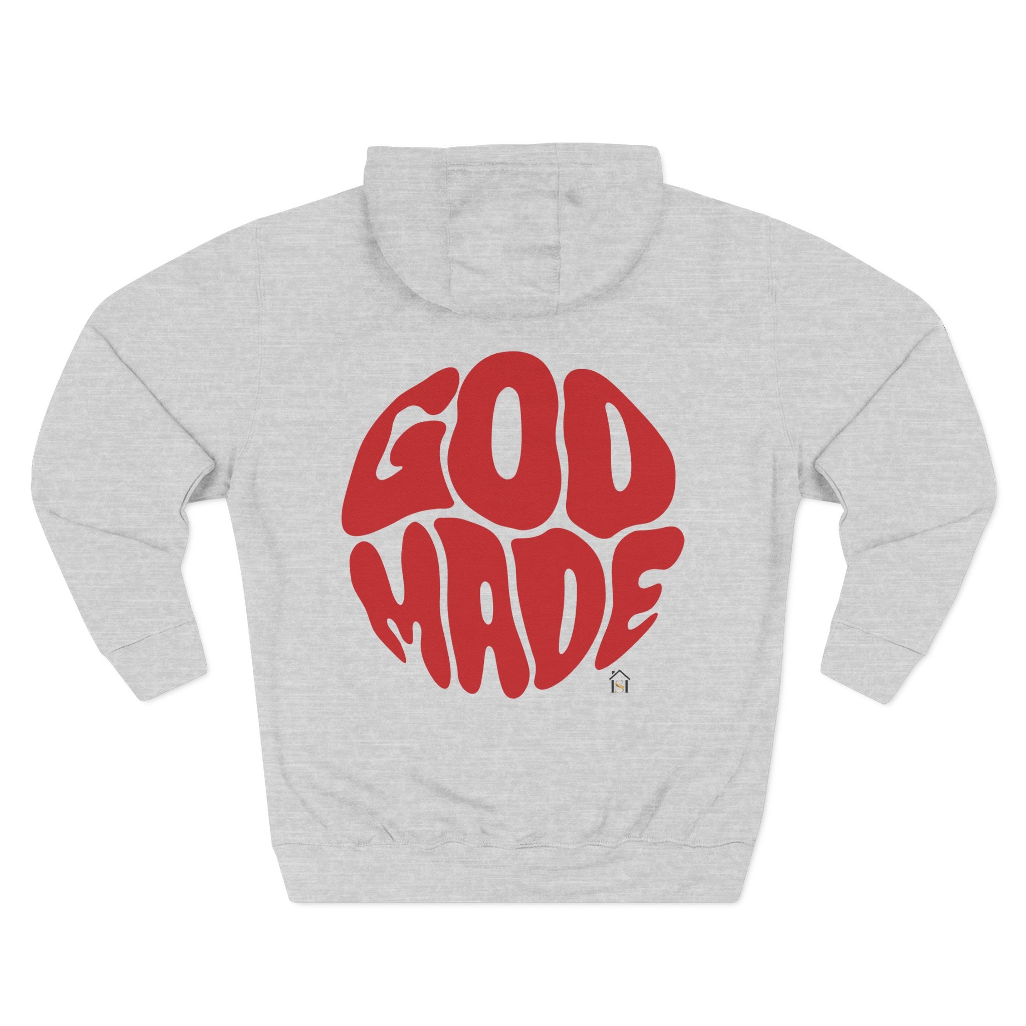 God Made Hoodie — Red Retro Bubble Logo Fleece Pullover
