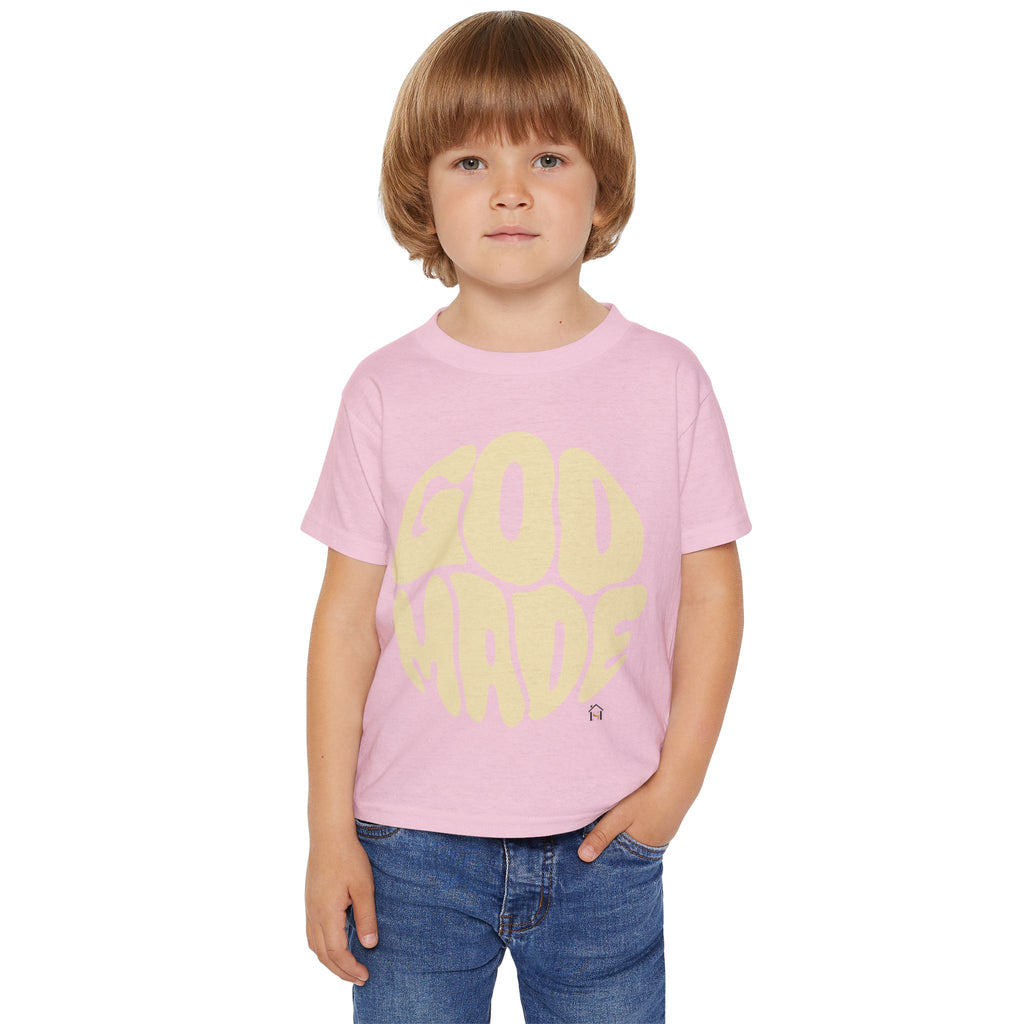 Toddler T-Shirt — "God Made" Red Retro Script Kids Tee