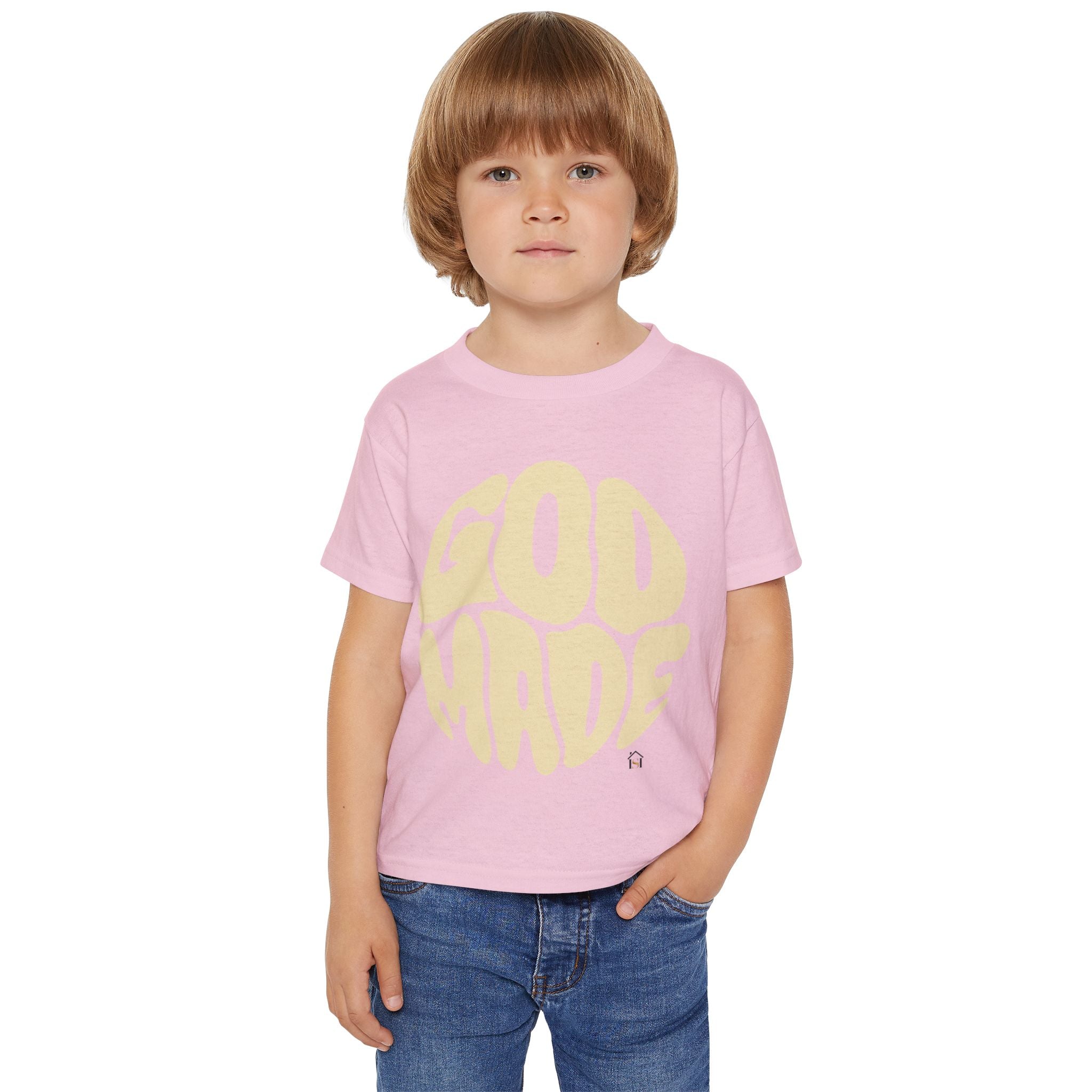Toddler T-Shirt — "God Made" Red Retro Script Kids Tee
