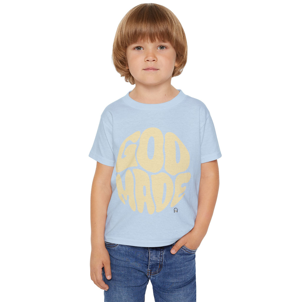 Toddler T-Shirt — "God Made" Red Retro Script Kids Tee
