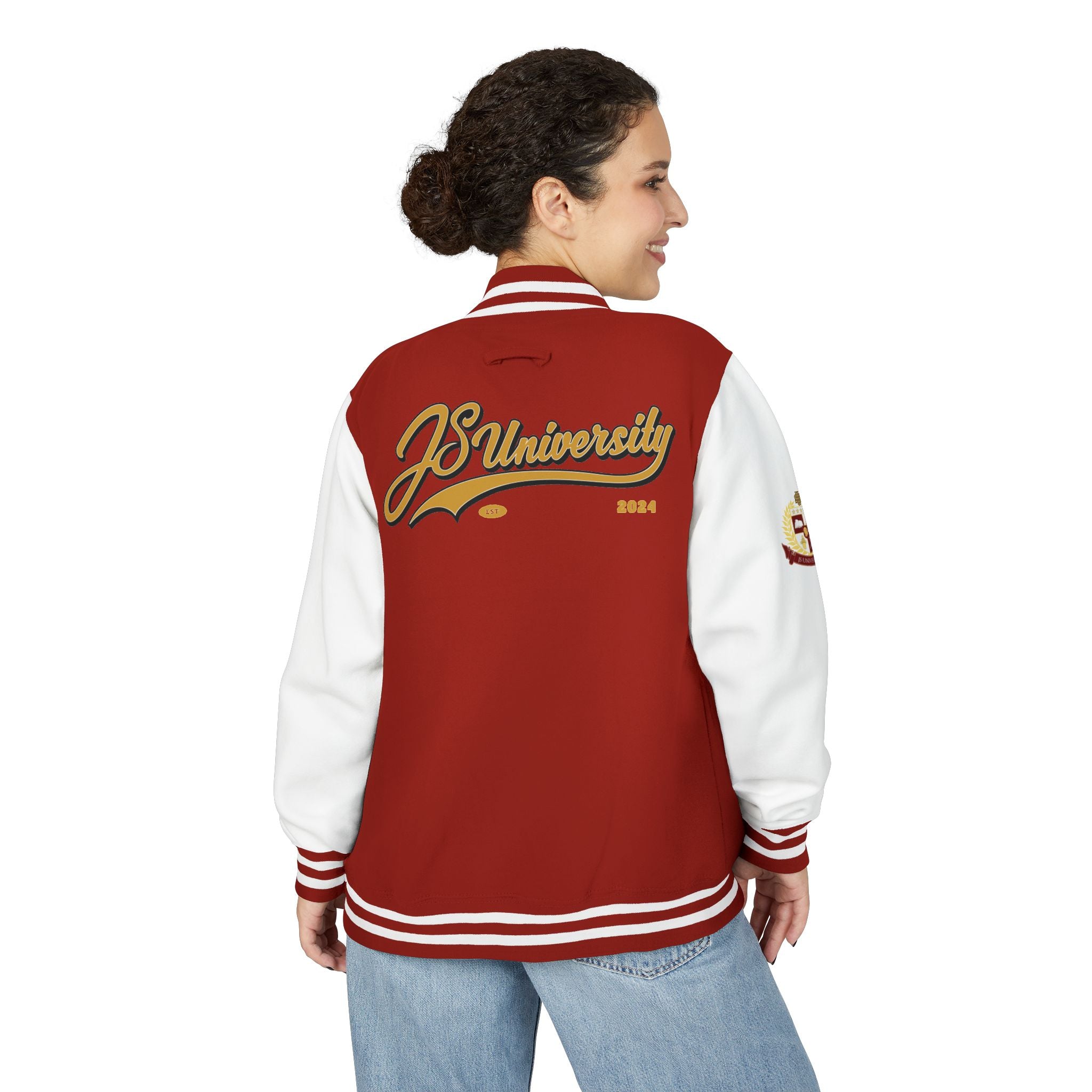 Letterman Jacket — JS University Varsity Letterman Jacket with Script Back Logo