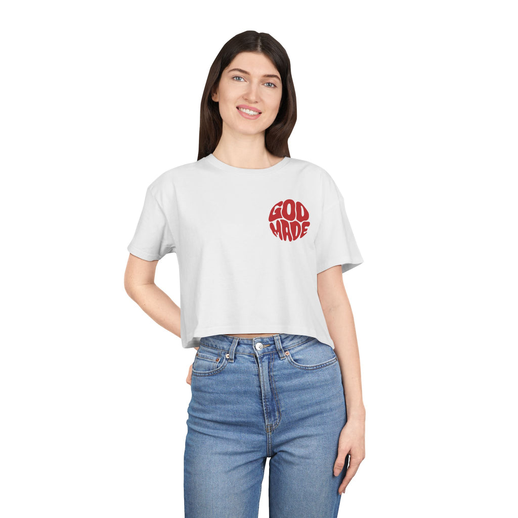 Women's Crop Tee with Bold 'GOD MADE' Design, Stylish Summer Top, Gift for Fashion Lovers, Casual Daily Wear, Unique Trendy Apparel