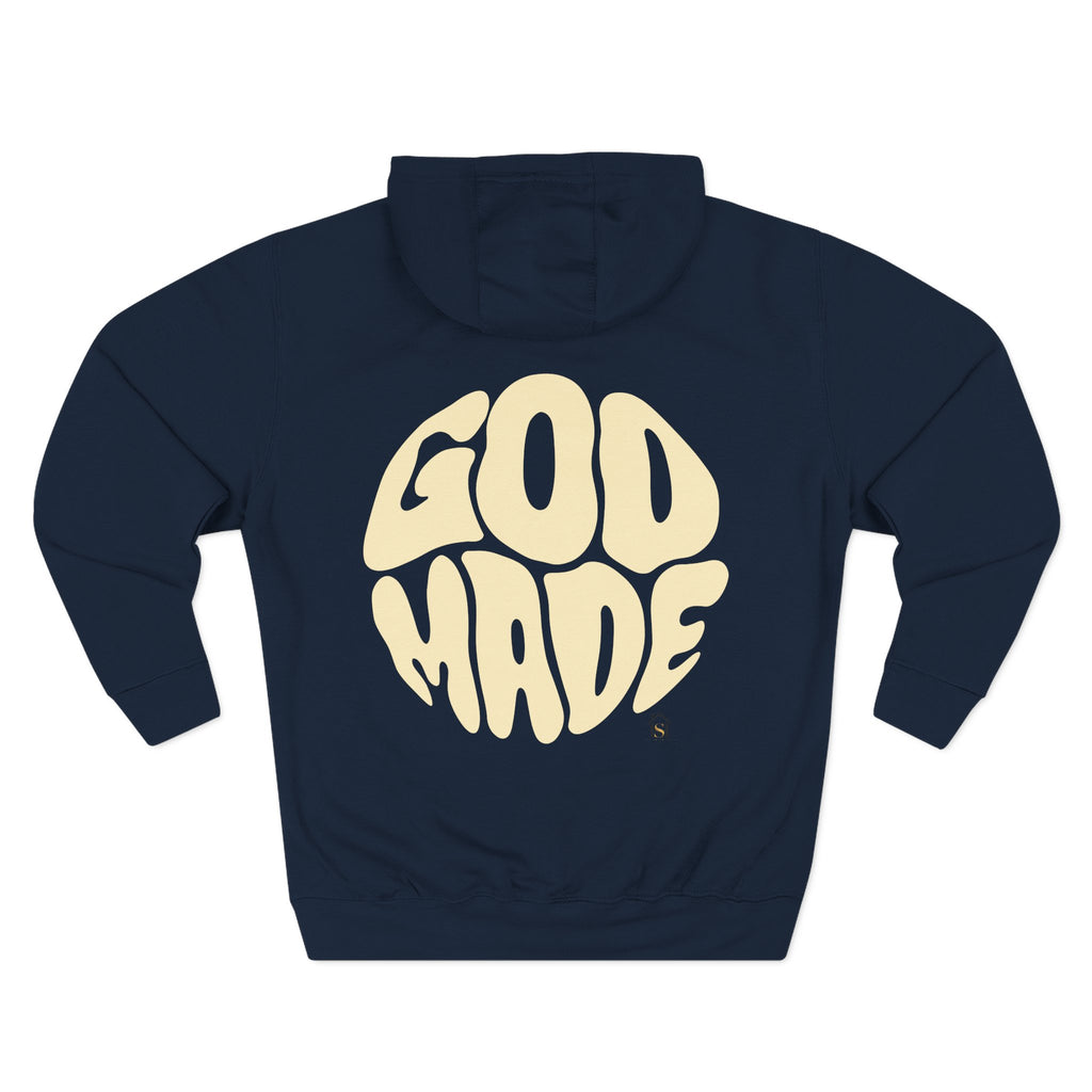 God Made Hoodie — Red Retro Bubble Logo Fleece Pullover