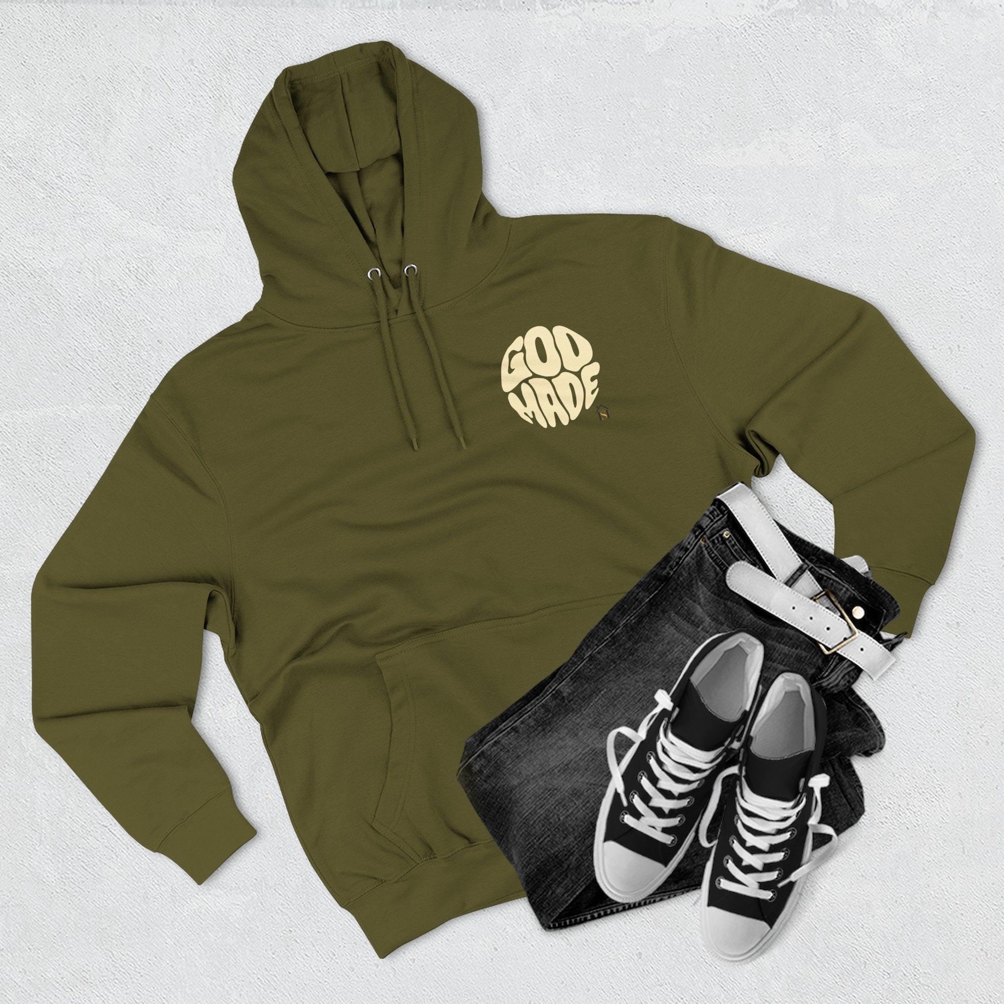 God Made Hoodie — Red Retro Bubble Logo Fleece Pullover