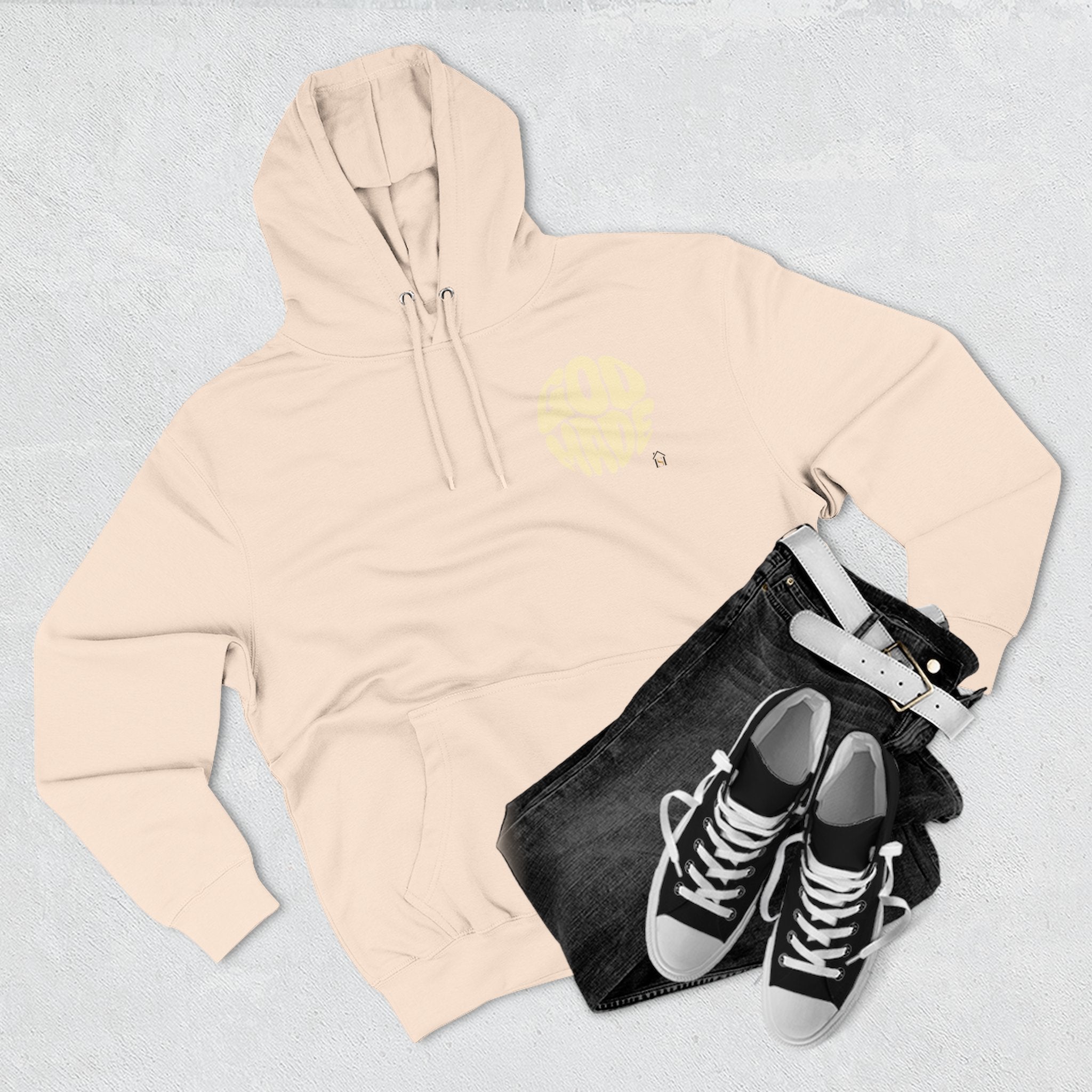 God Made Hoodie — Red Retro Bubble Logo Fleece Pullover