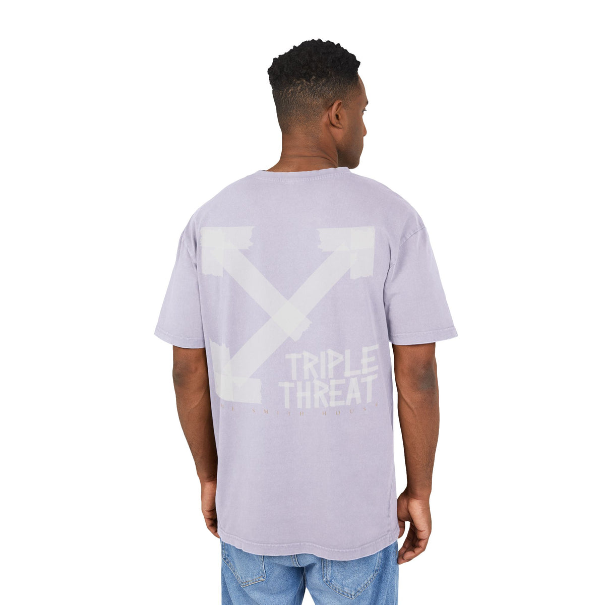 Men's Acid Washed Oversized Tee with Triple Threat Design | Vintage Style Graphic T-Shirt, Streetwear, Casual Wear, Gift for Him