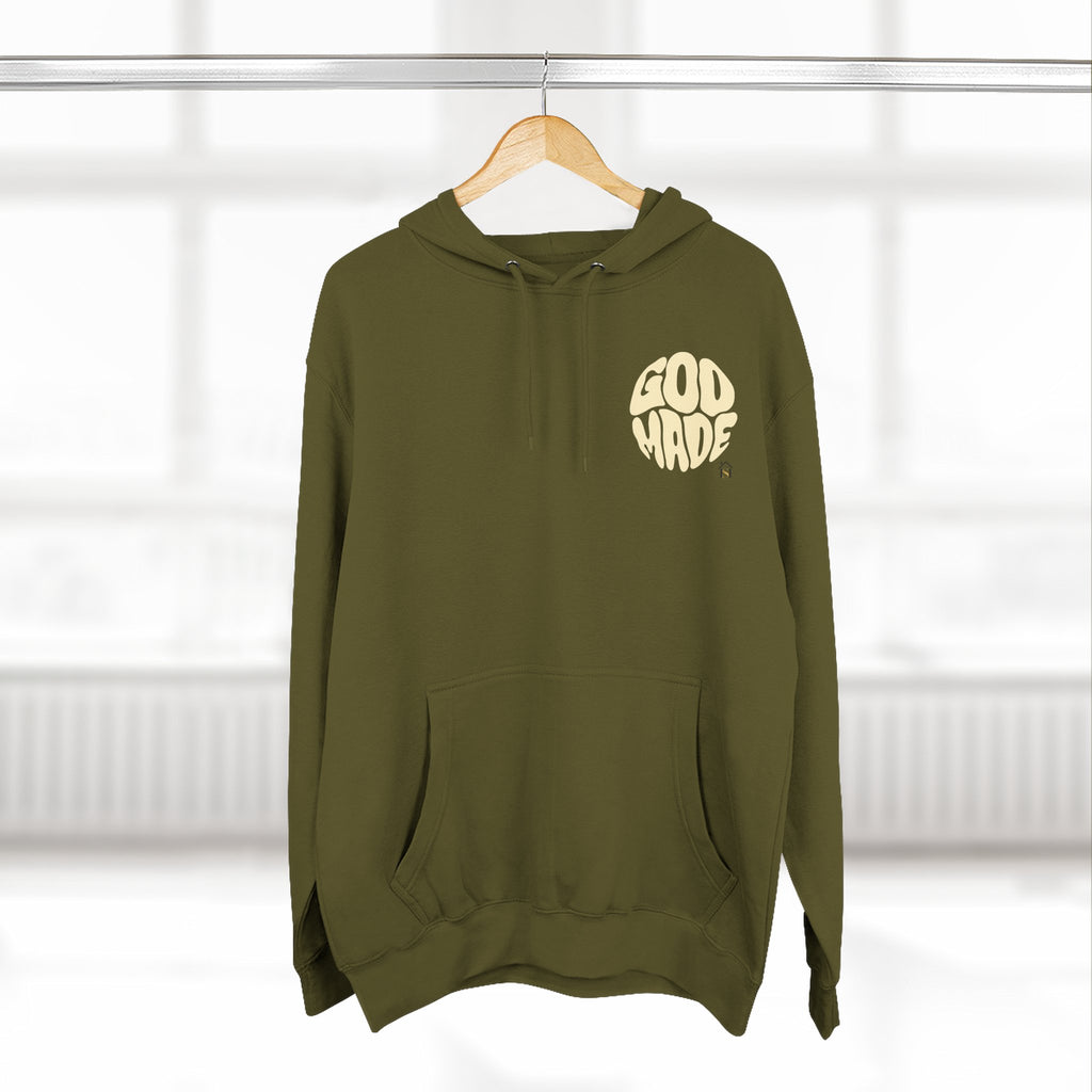 God Made Hoodie — Red Retro Bubble Logo Fleece Pullover