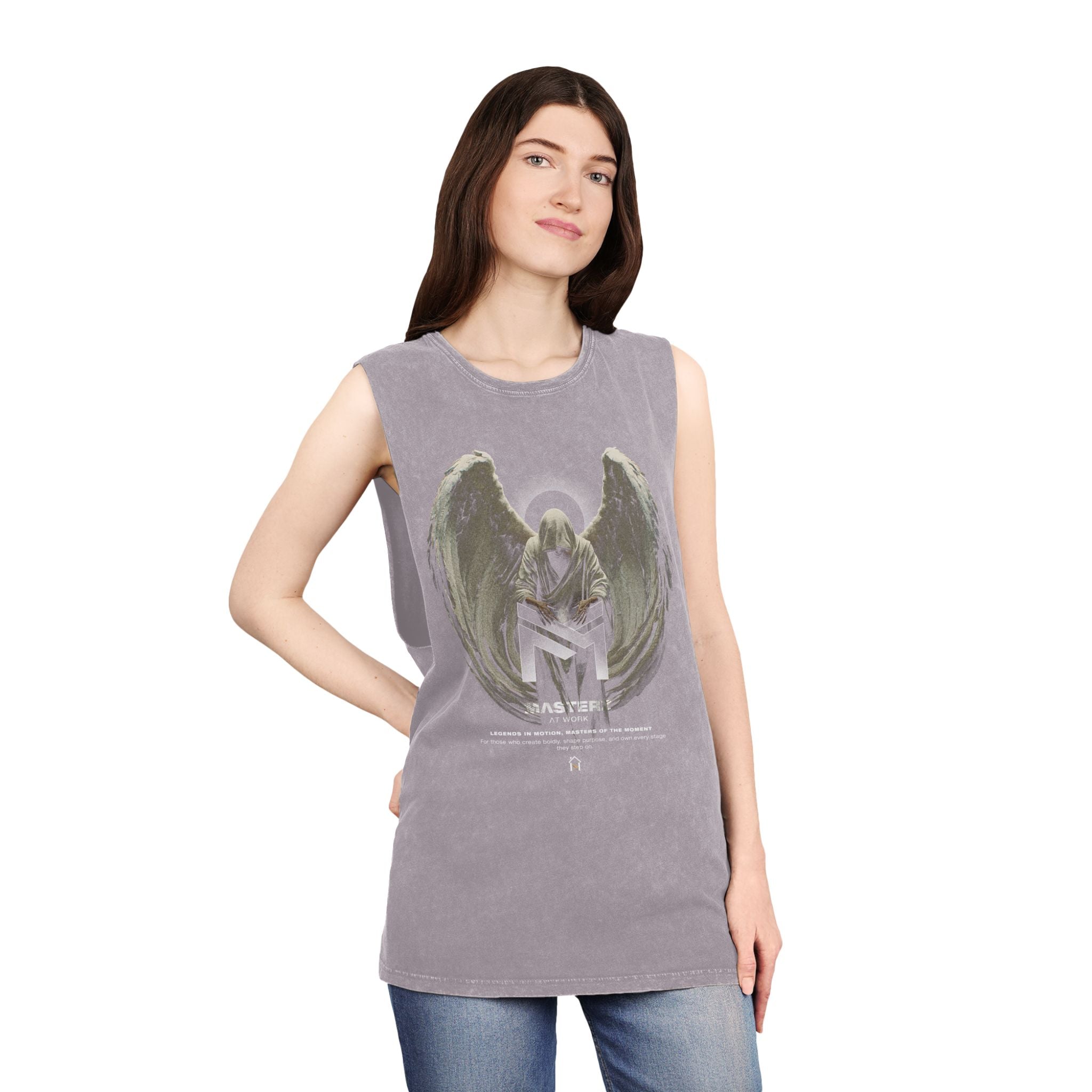 Unisex Stonewash Tank Top - Angelic 'Master' Graphic Tee for Casual Comfort