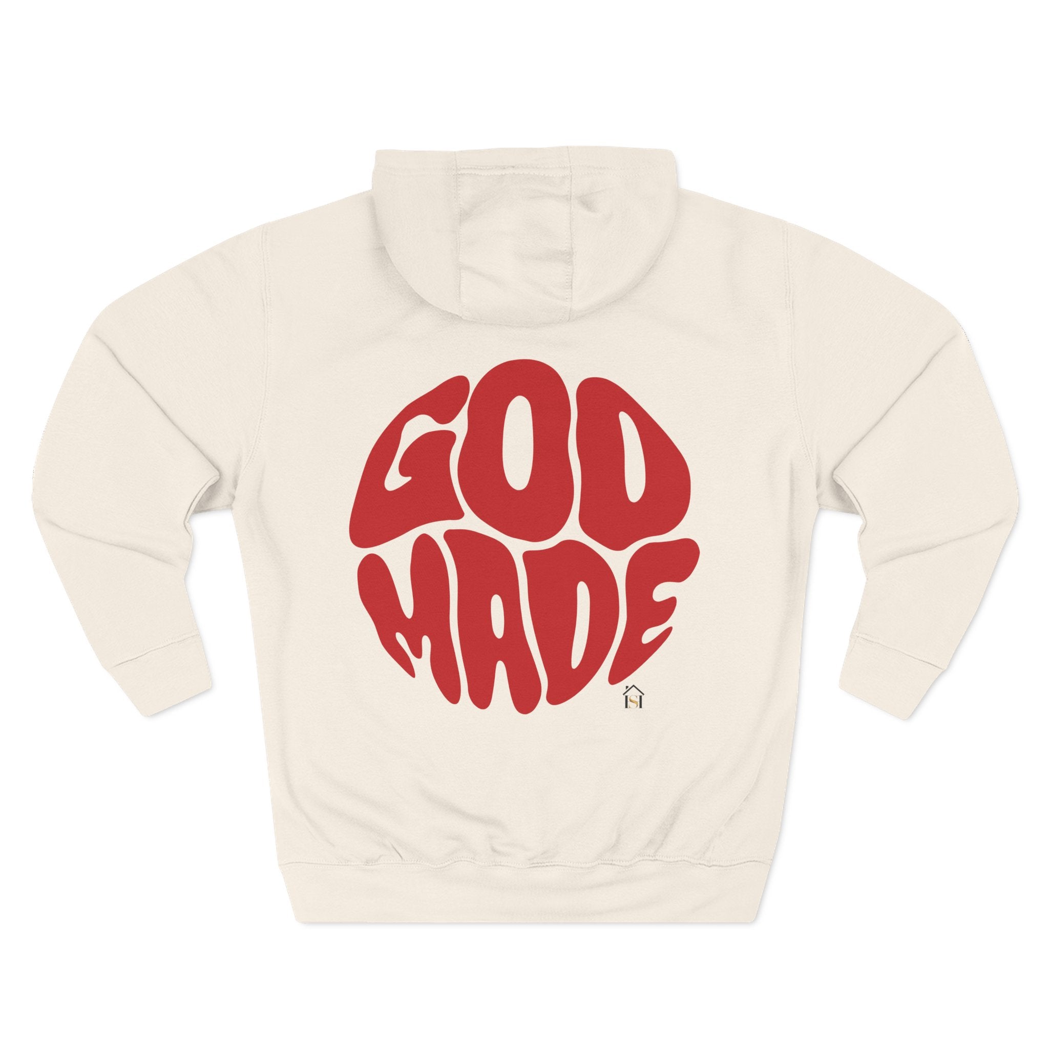 God Made Hoodie — Red Retro Bubble Logo Fleece Pullover