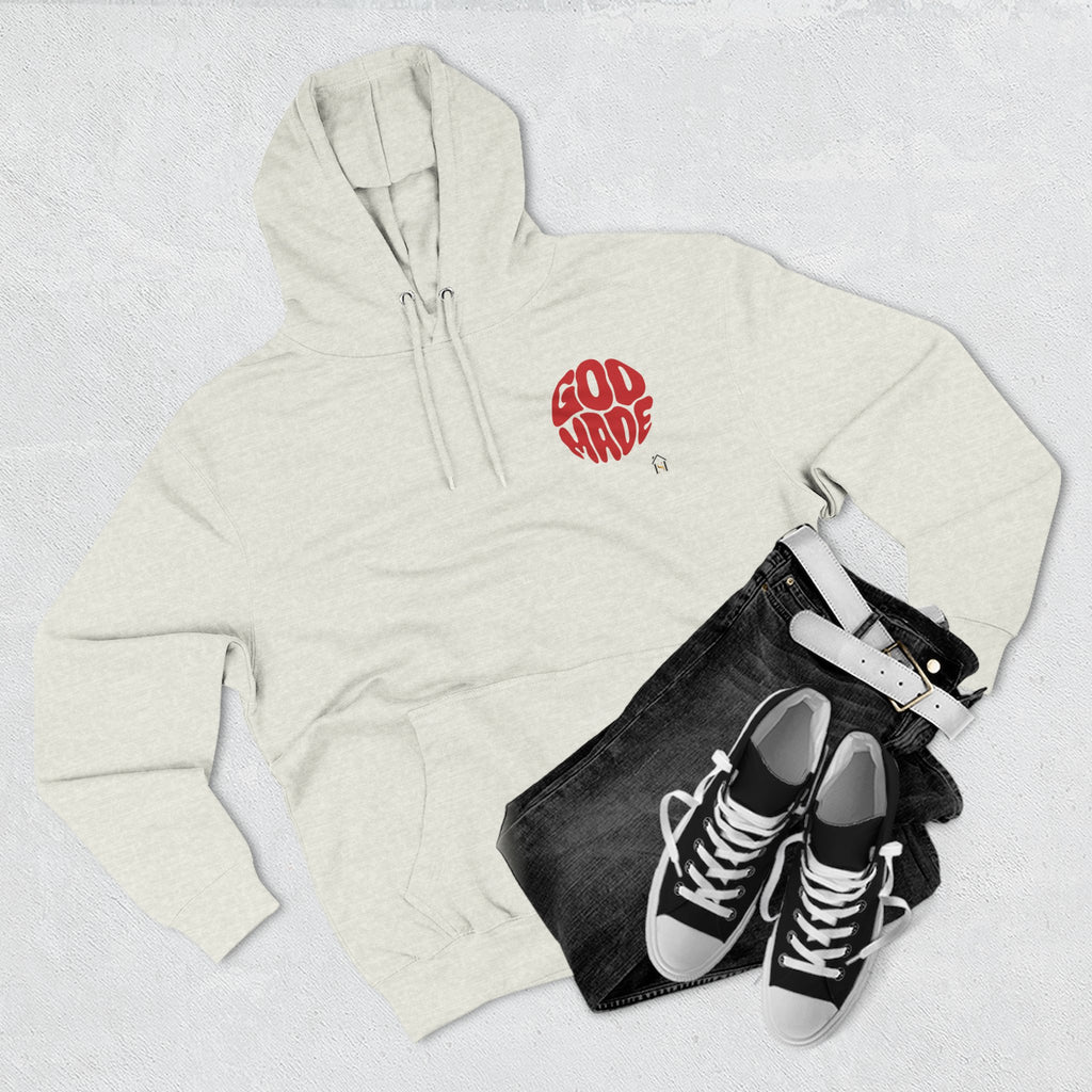 God Made Hoodie — Red Retro Bubble Logo Fleece Pullover
