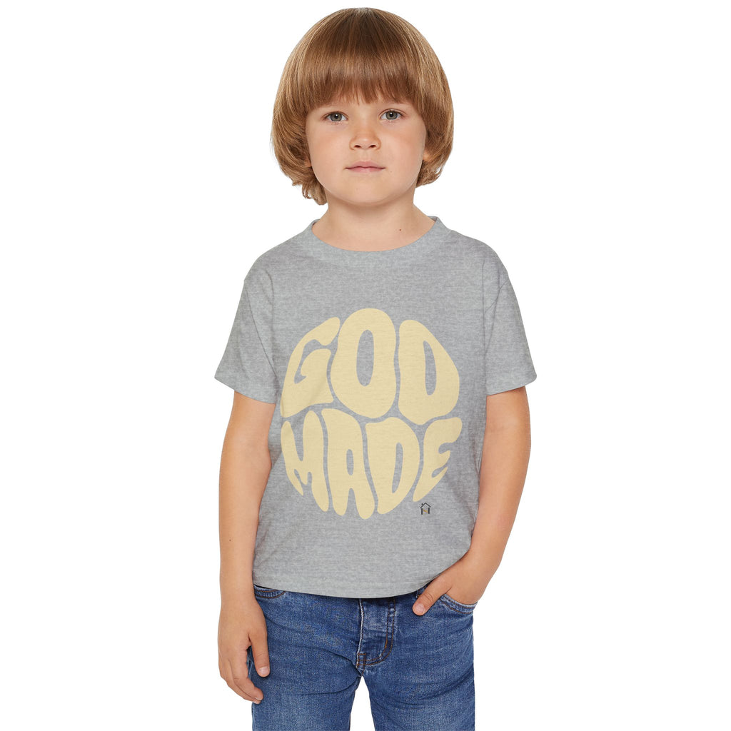 Toddler T-Shirt — "God Made" Red Retro Script Kids Tee