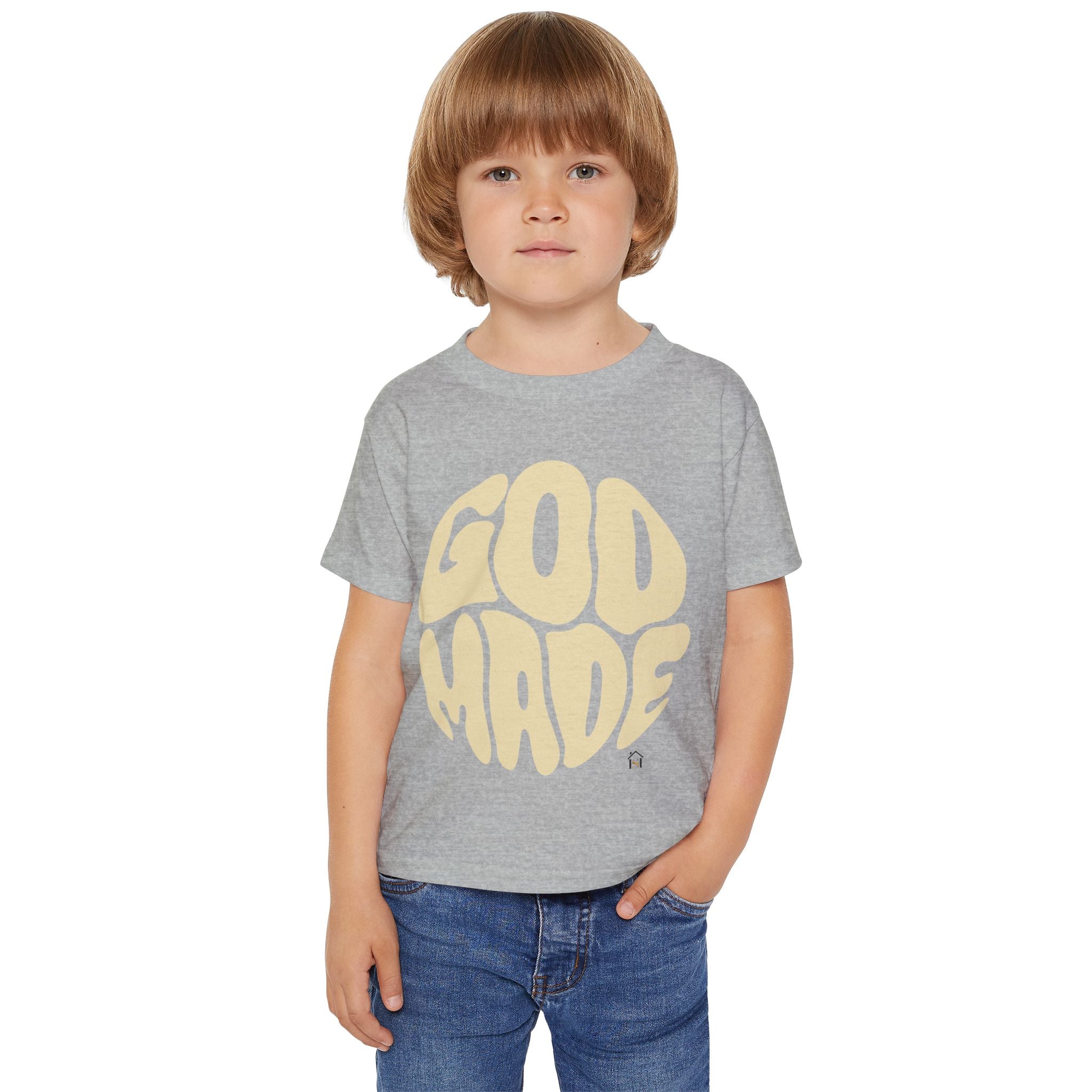 Toddler T-Shirt — "God Made" Red Retro Script Kids Tee