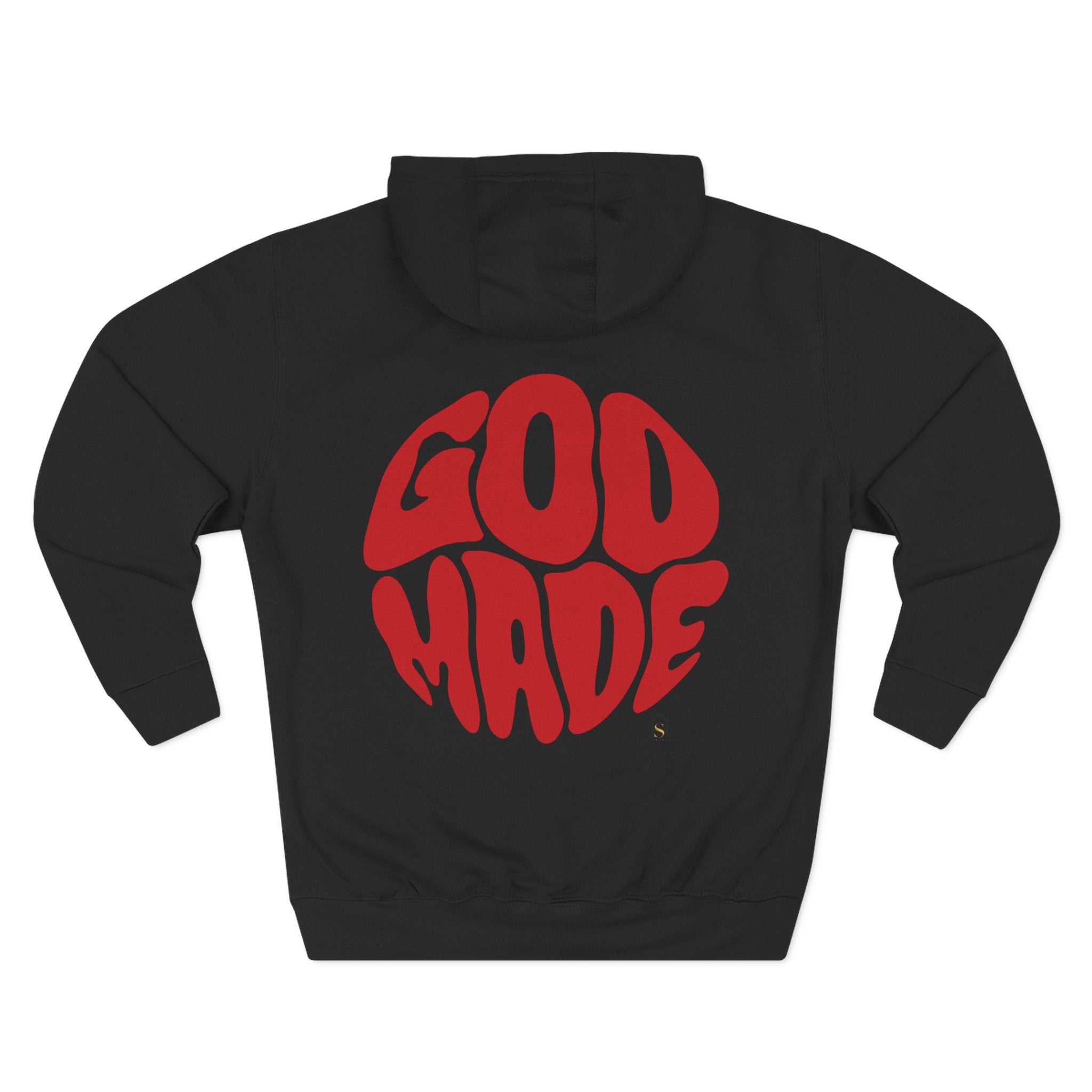God Made Hoodie — Red Retro Bubble Logo Fleece Pullover