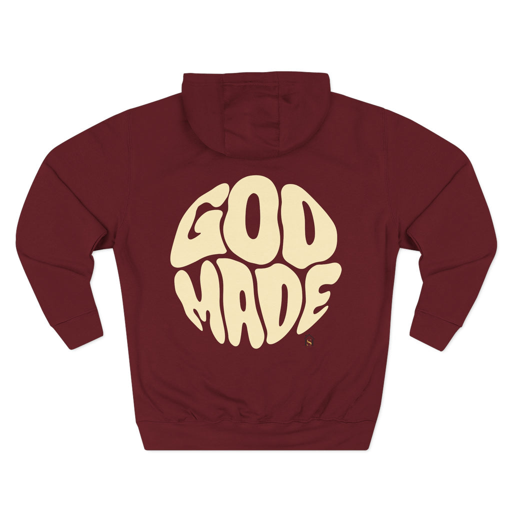 God Made Hoodie — Red Retro Bubble Logo Fleece Pullover