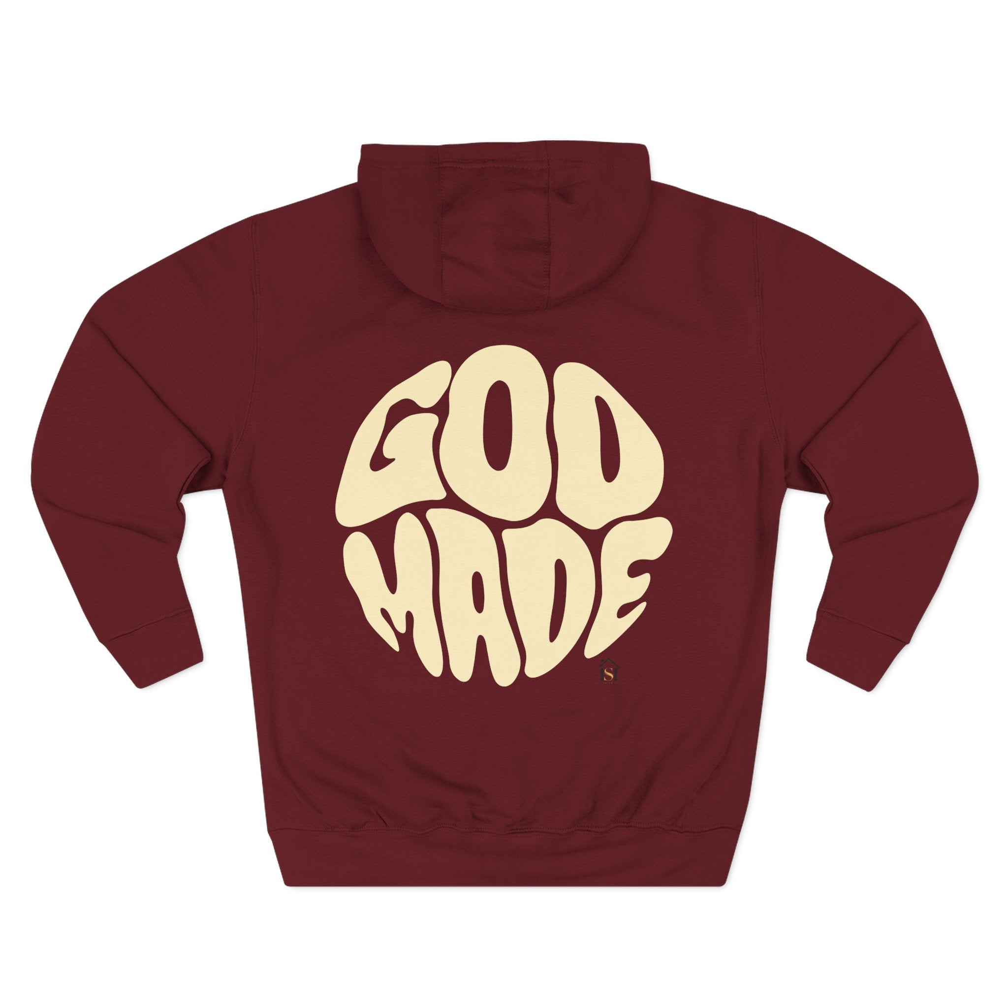 God Made Hoodie — Red Retro Bubble Logo Fleece Pullover