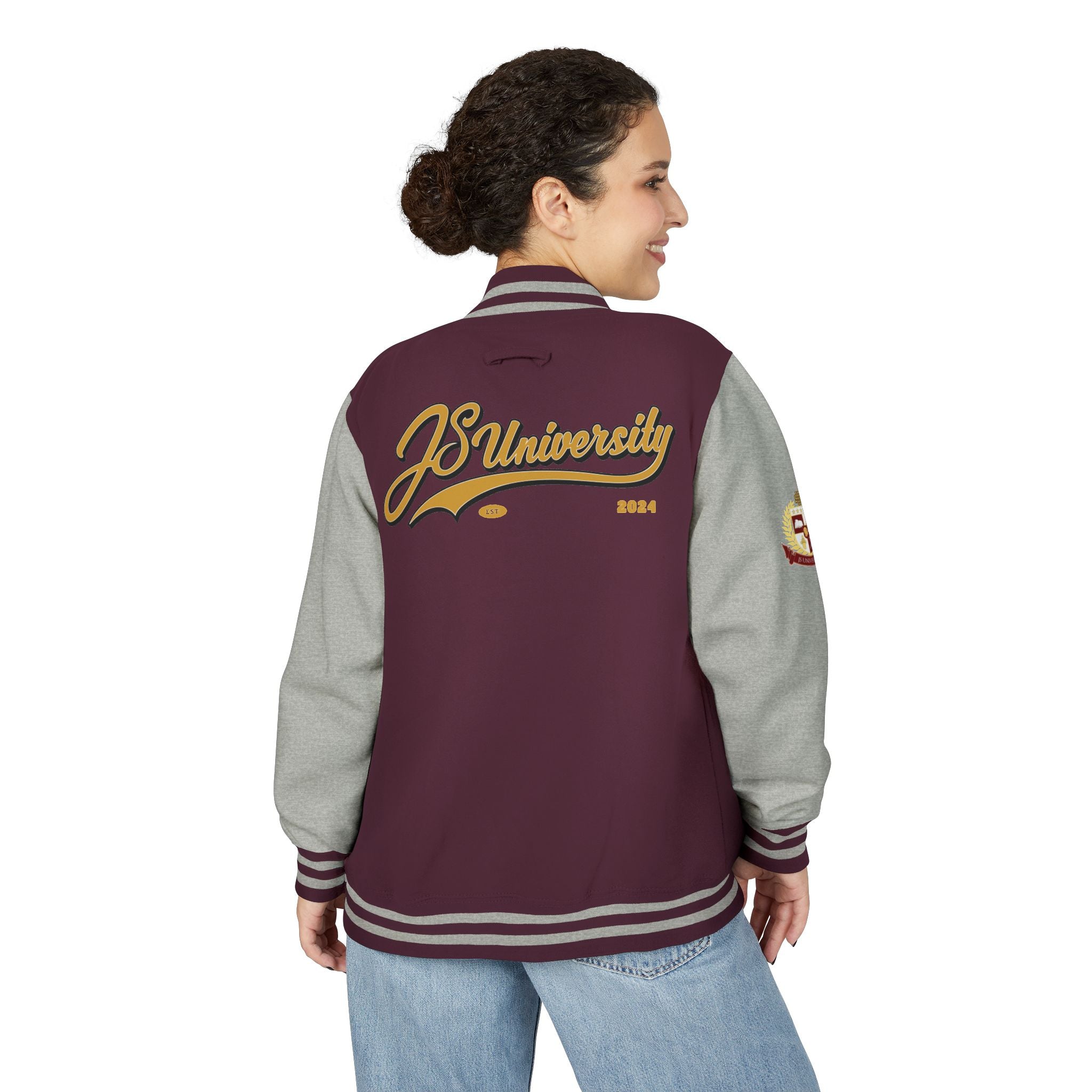 Letterman Jacket — JS University Varsity Letterman Jacket with Script Back Logo