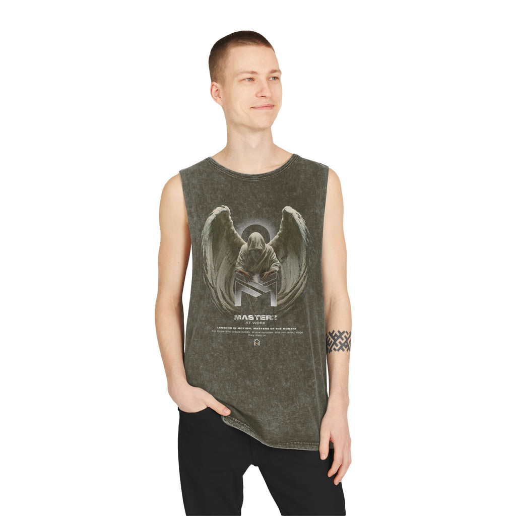 Unisex Stonewash Tank Top - Angelic 'Master' Graphic Tee for Casual Comfort