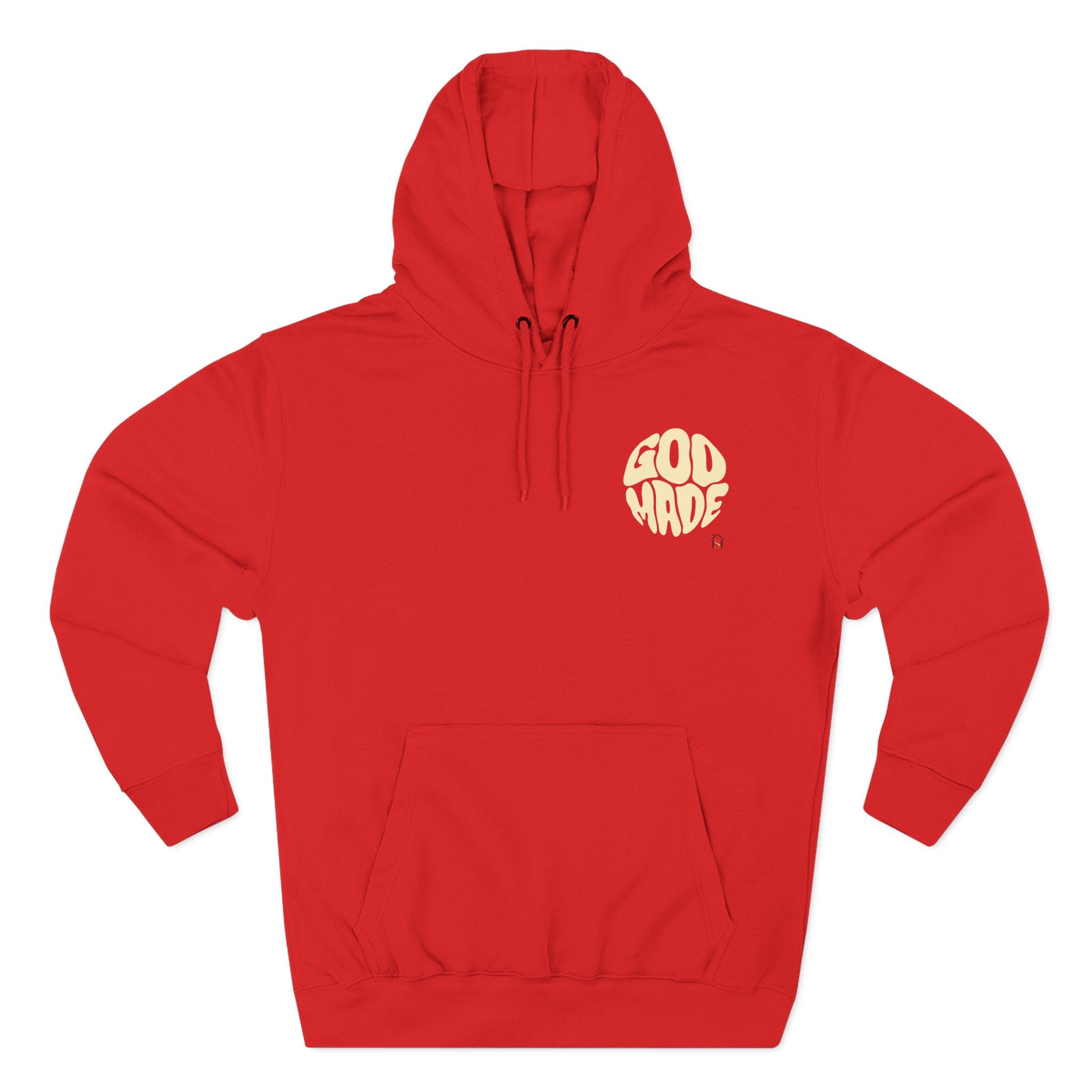 God Made Hoodie — Red Retro Bubble Logo Fleece Pullover