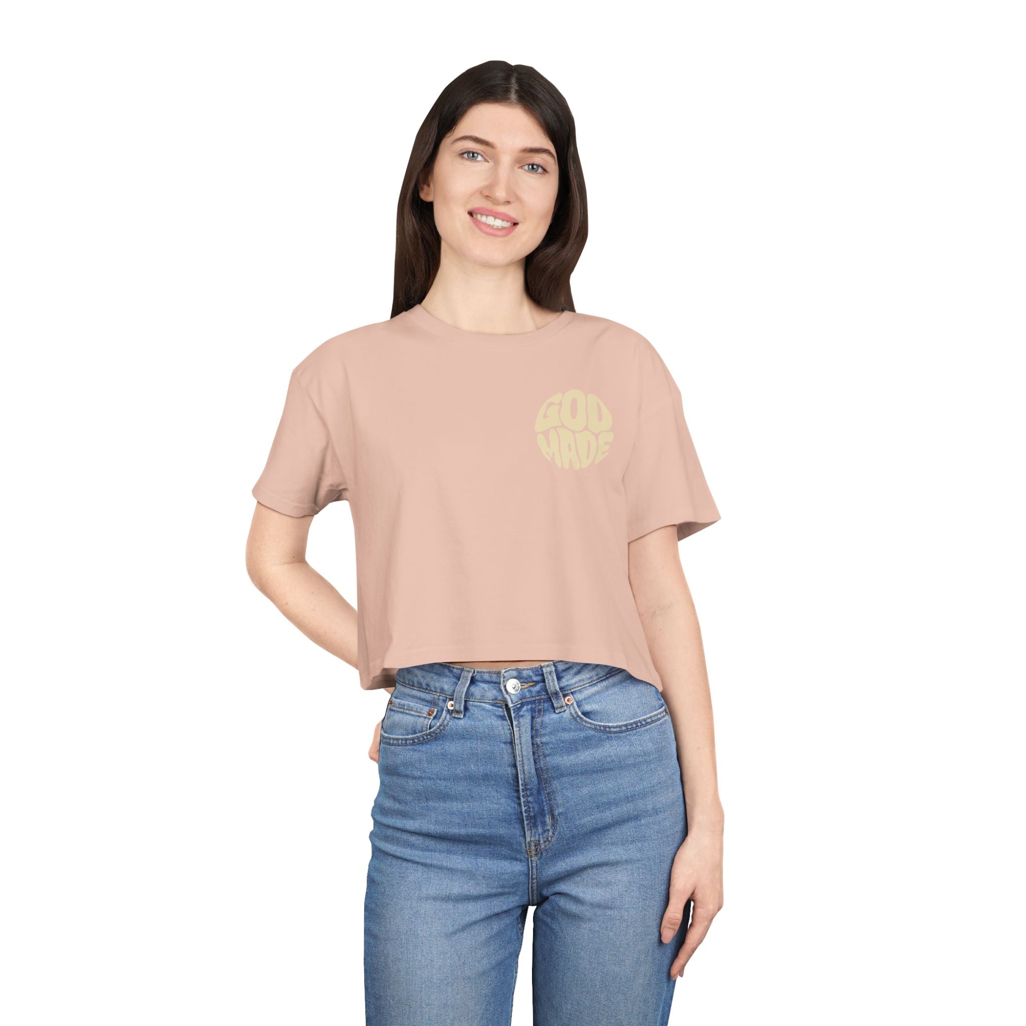 Women's Crop Tee with Bold 'GOD MADE' Design, Stylish Summer Top, Gift for Fashion Lovers, Casual Daily Wear, Unique Trendy Apparel