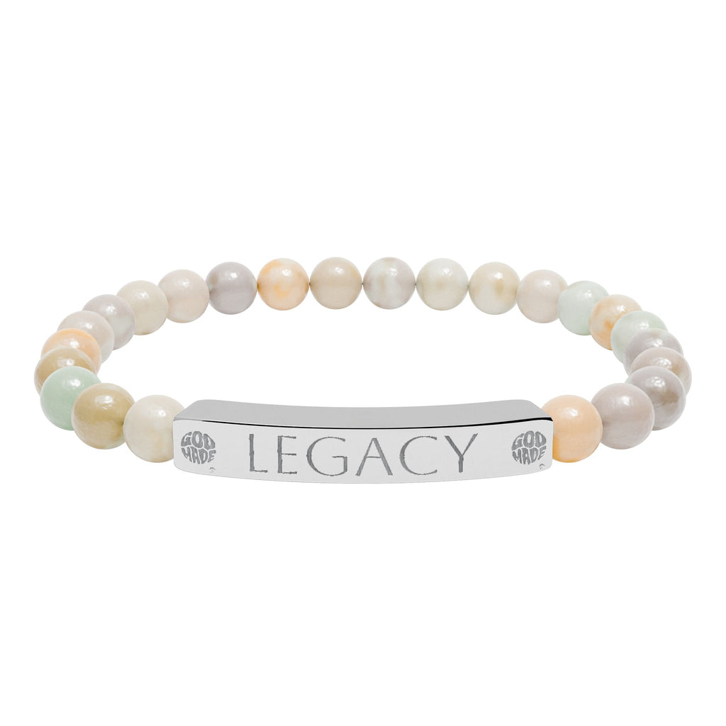 Engraved Natural Stone Bracelet - "My LEGACY" Stretch Bar Jewelry
