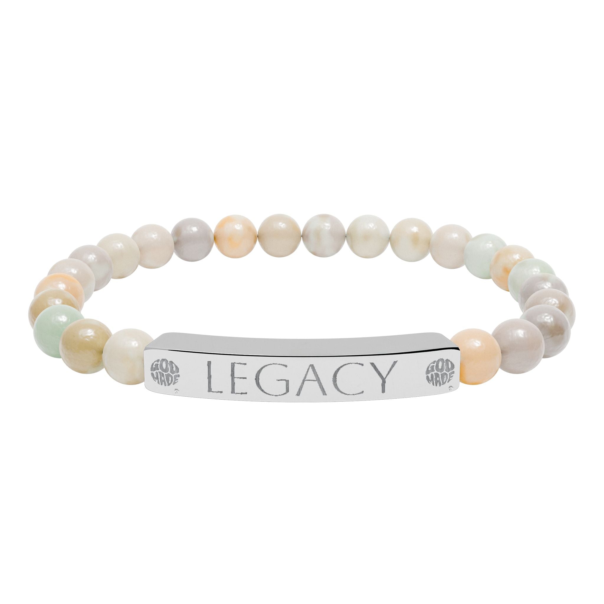 Engraved Natural Stone Bracelet - "My LEGACY" Stretch Bar Jewelry