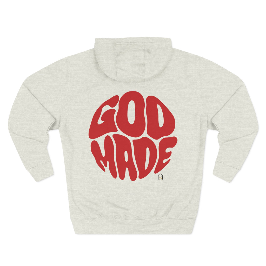 God Made Hoodie — Red Retro Bubble Logo Fleece Pullover