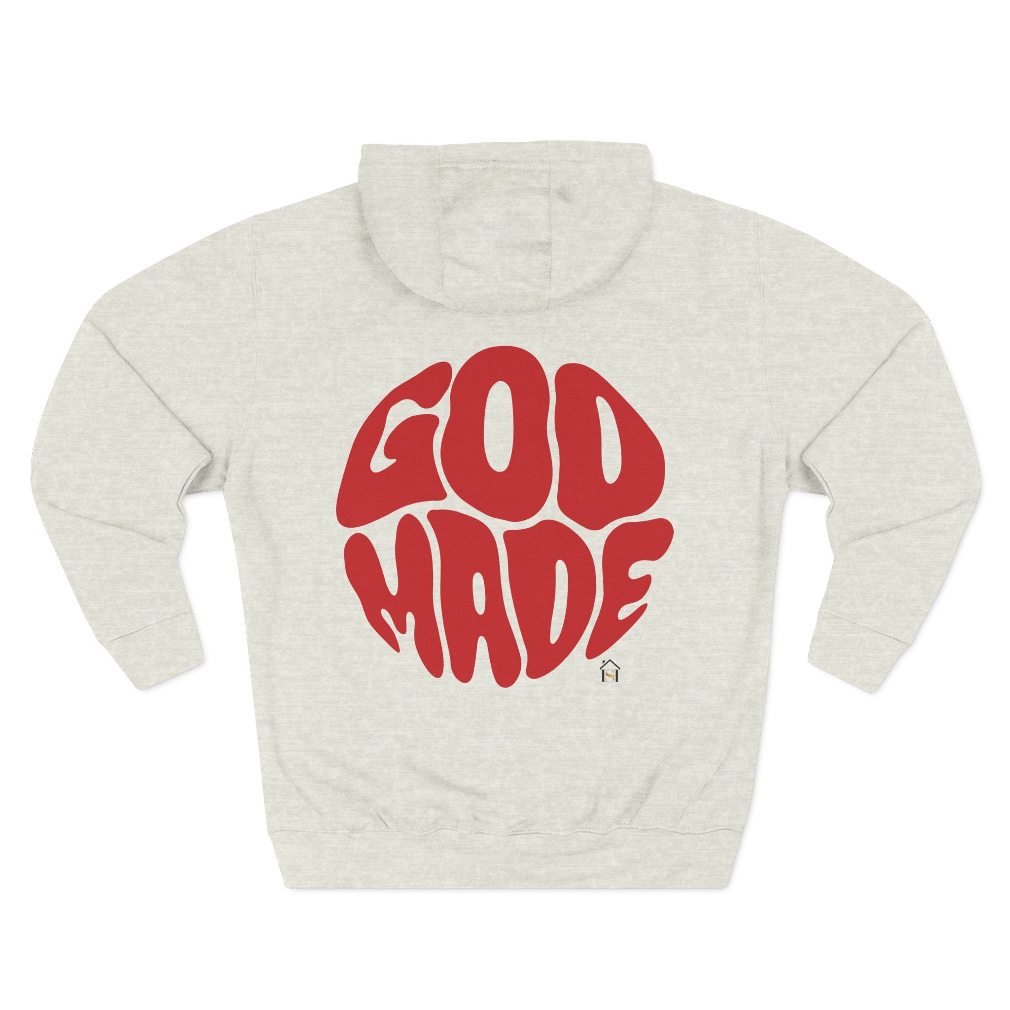 God Made Hoodie — Red Retro Bubble Logo Fleece Pullover