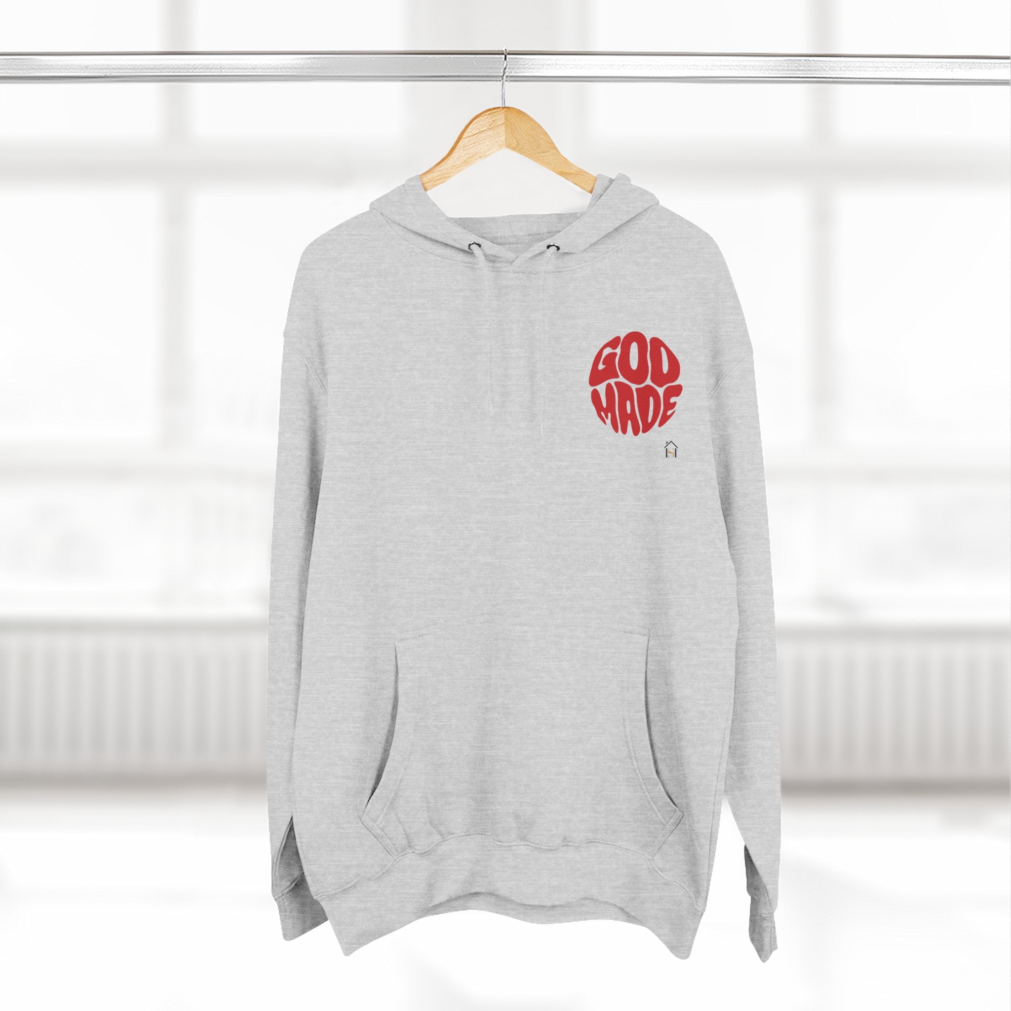 God Made Hoodie — Red Retro Bubble Logo Fleece Pullover