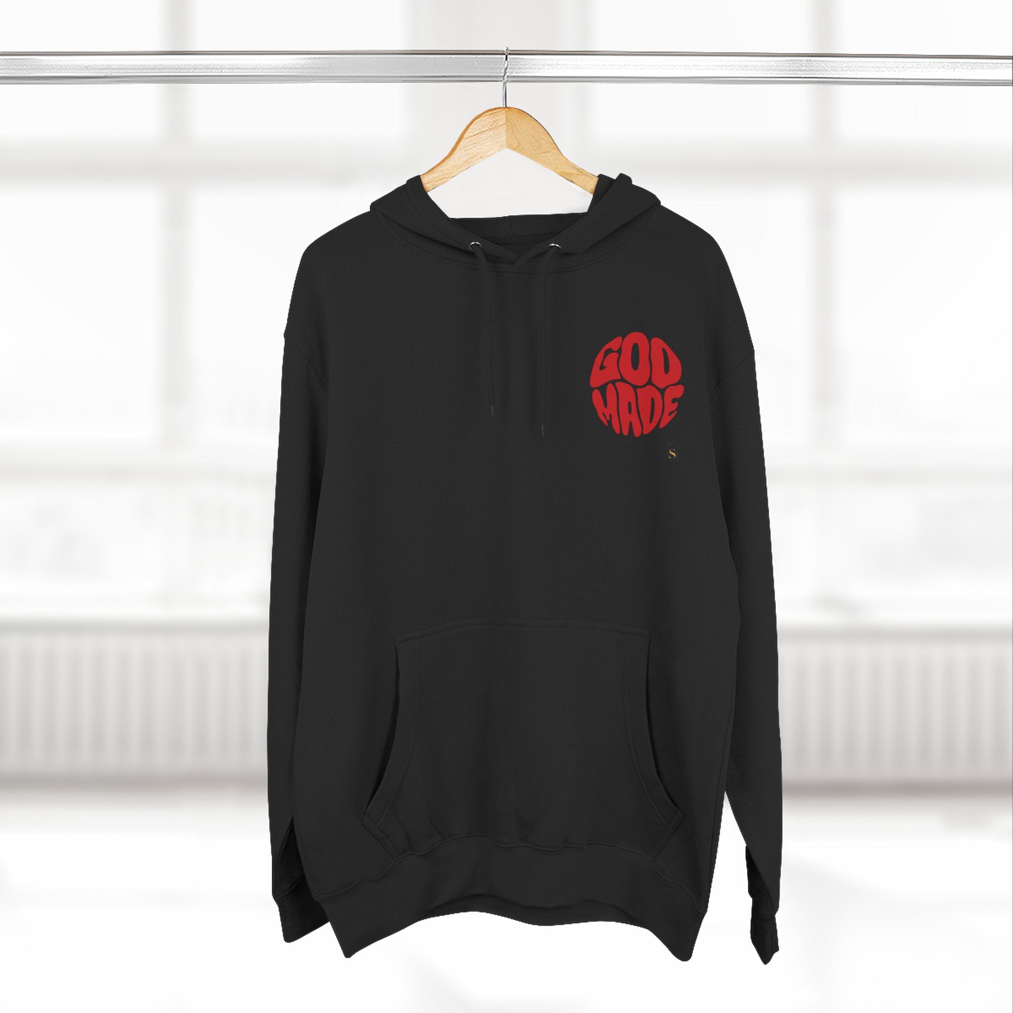 God Made Hoodie — Red Retro Bubble Logo Fleece Pullover