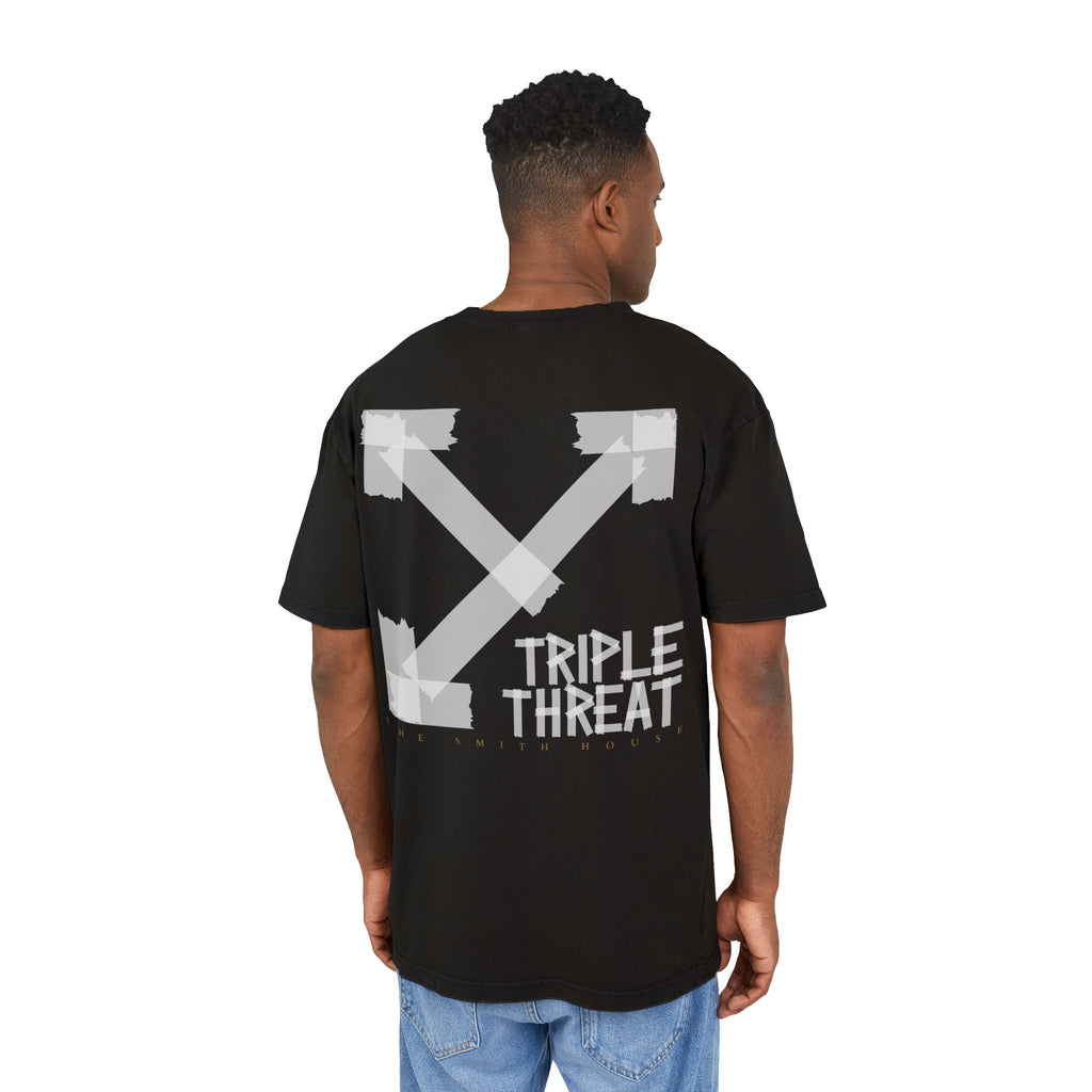 Men's Acid Washed Oversized Tee with Triple Threat Design | Vintage Style Graphic T-Shirt, Streetwear, Casual Wear, Gift for Him