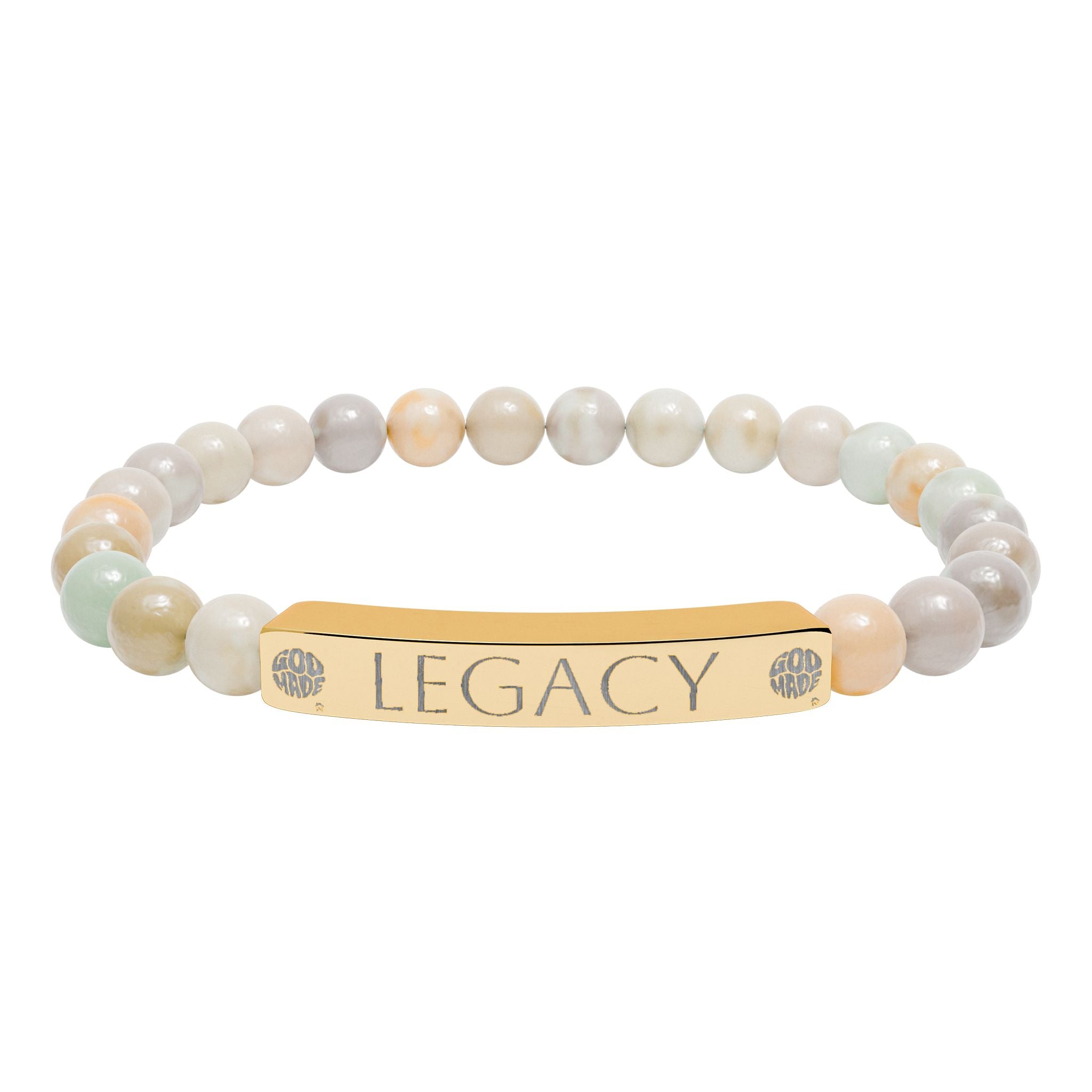 Engraved Natural Stone Bracelet - "My LEGACY" Stretch Bar Jewelry