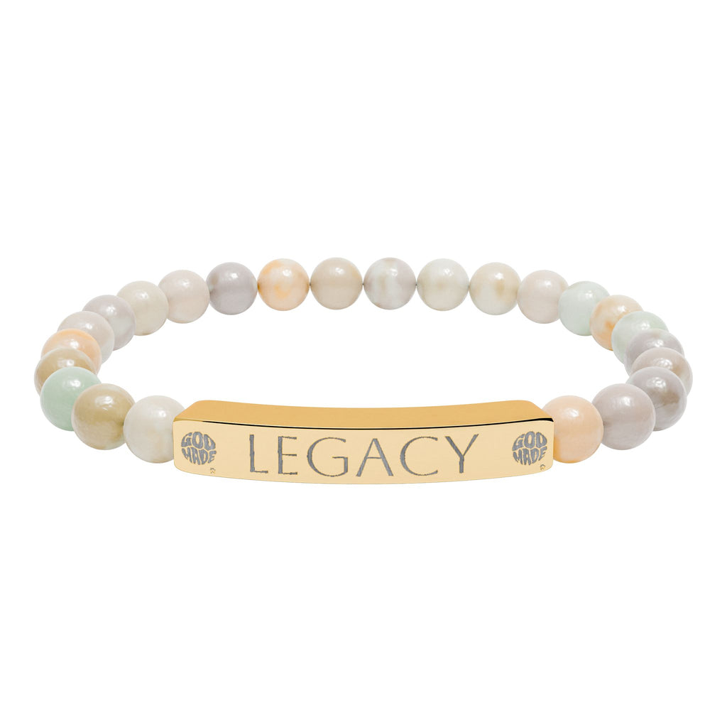 Engraved Natural Stone Bracelet - "My LEGACY" Stretch Bar Jewelry