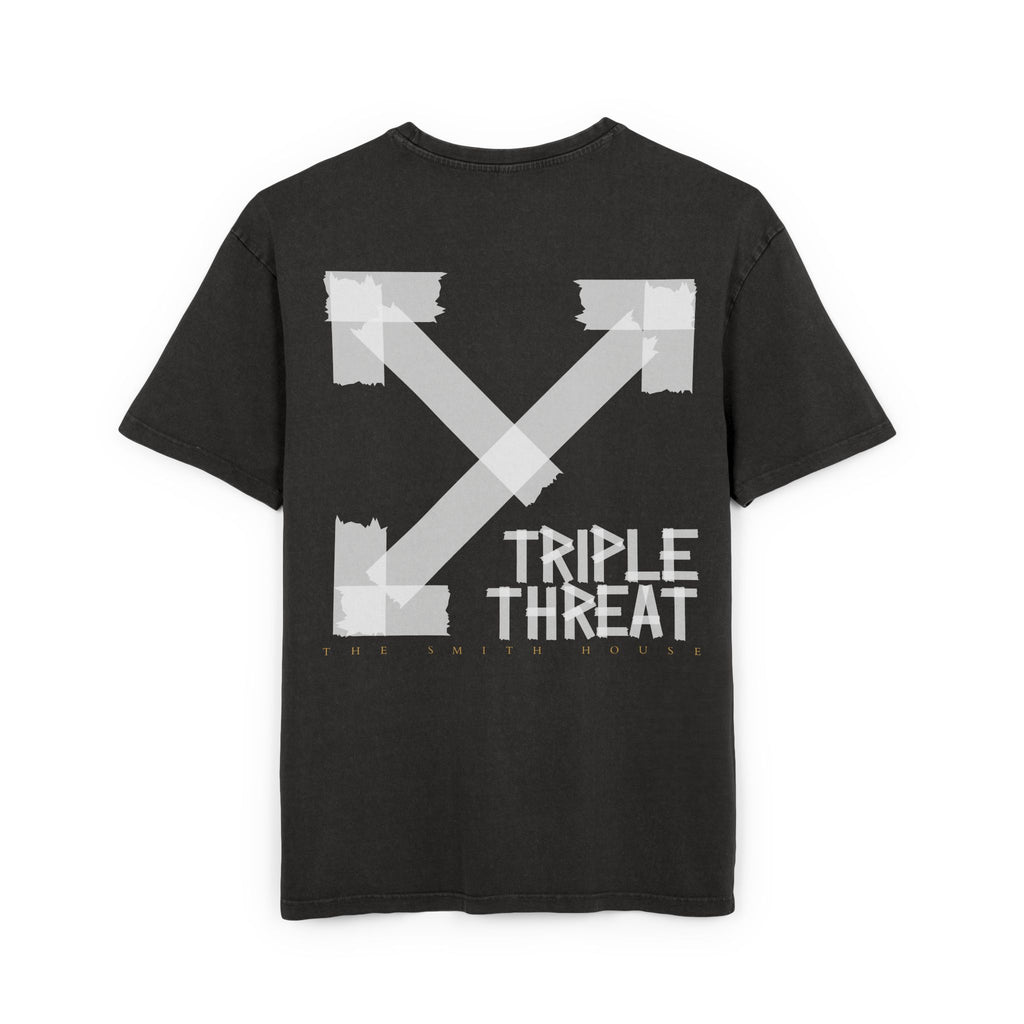 Men's Acid Washed Oversized Tee with Triple Threat Design | Vintage Style Graphic T-Shirt, Streetwear, Casual Wear, Gift for Him