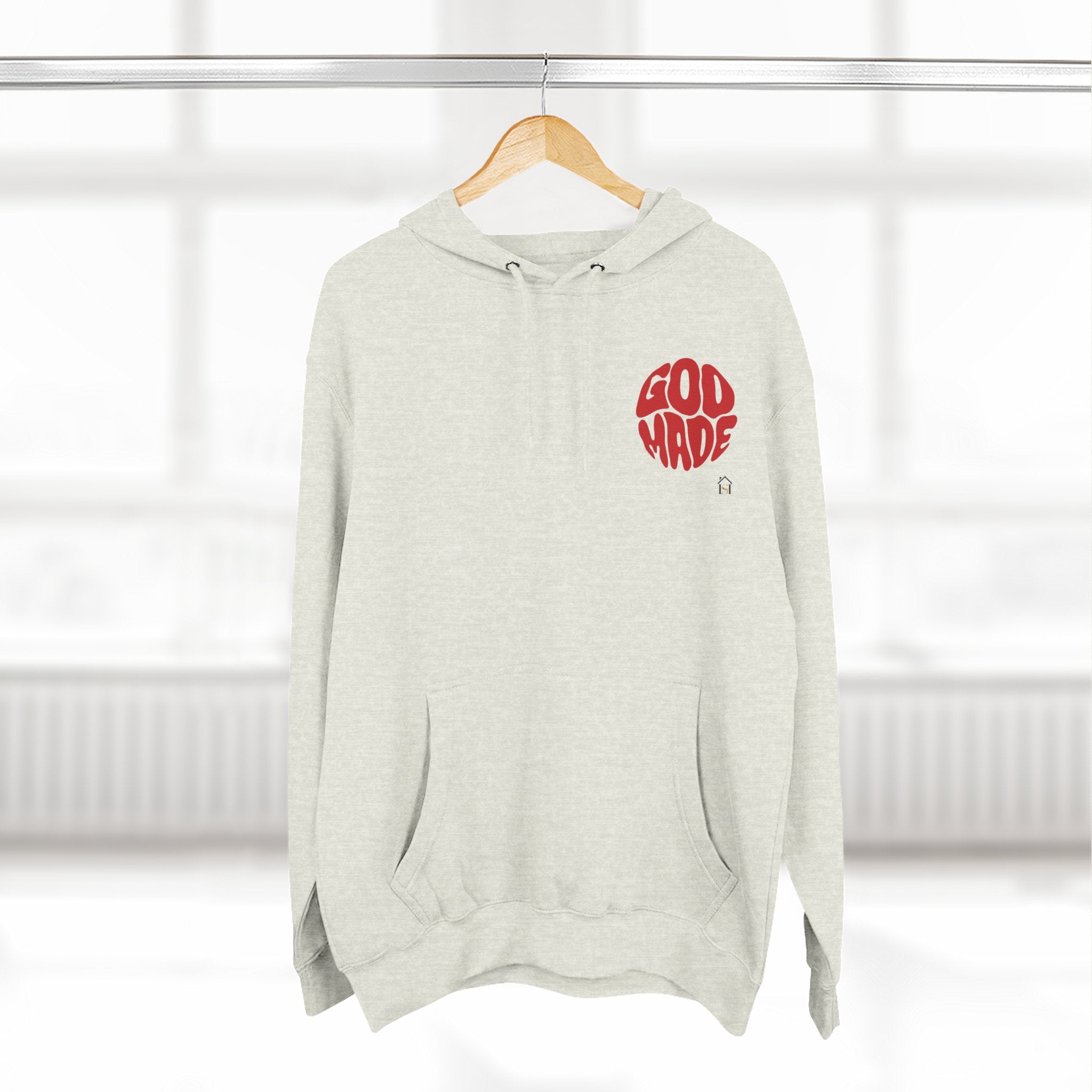 God Made Hoodie — Red Retro Bubble Logo Fleece Pullover