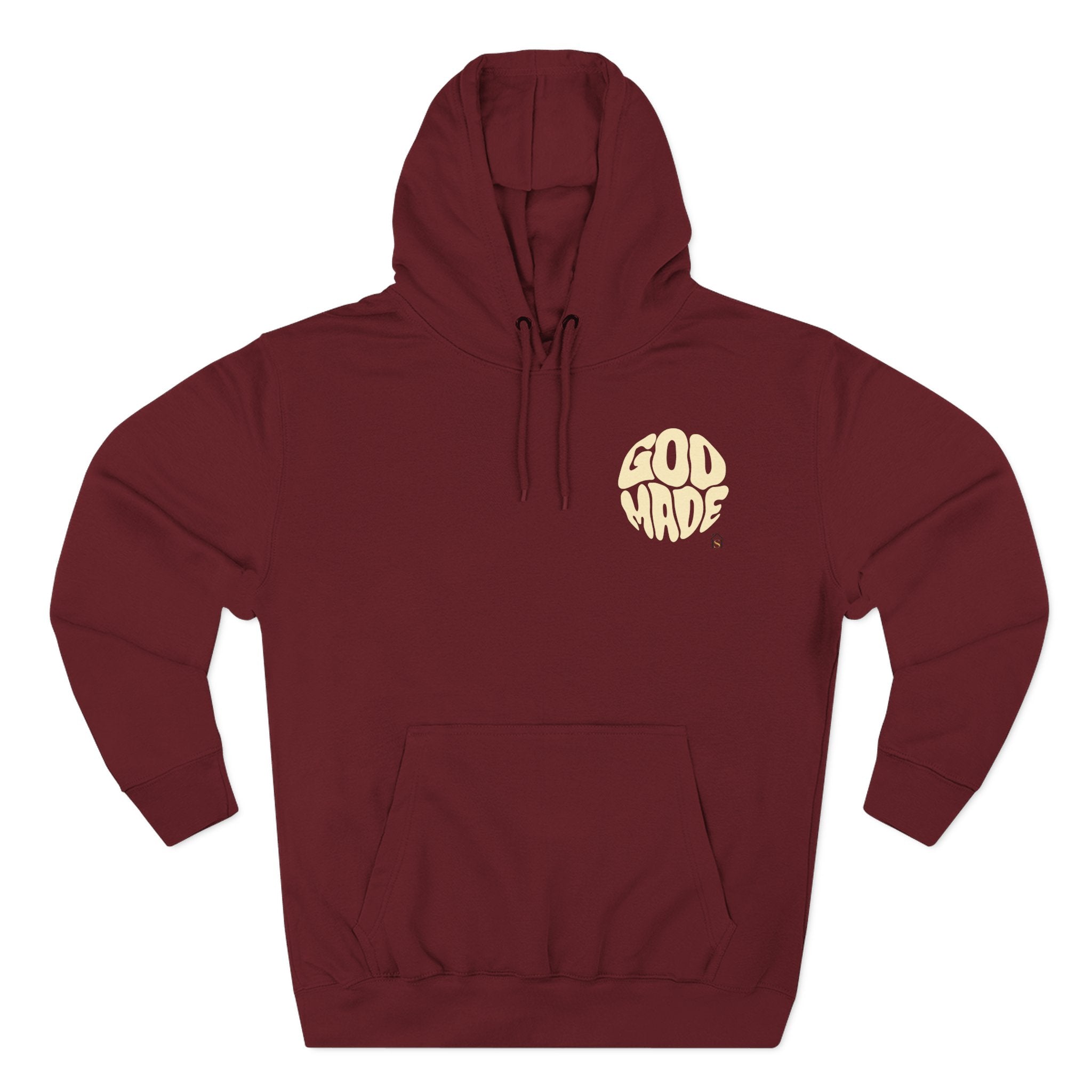 God Made Hoodie — Red Retro Bubble Logo Fleece Pullover
