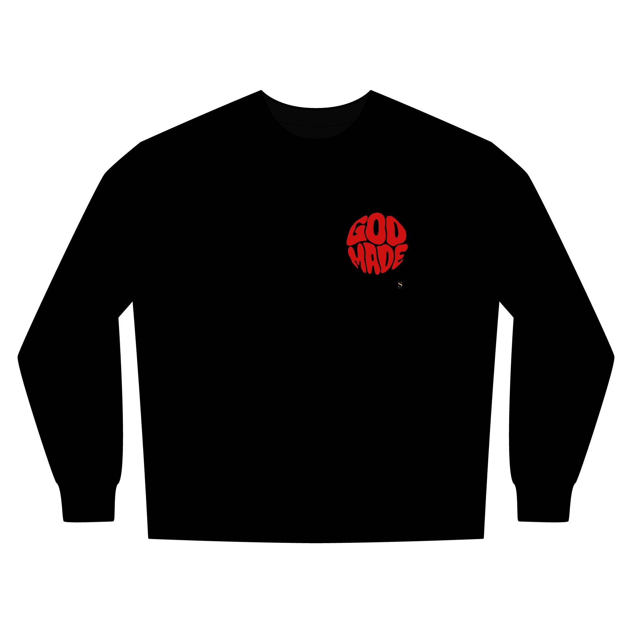 God Made Crewneck Sweatshirt — Retro Red Logo Christian Streetwear
