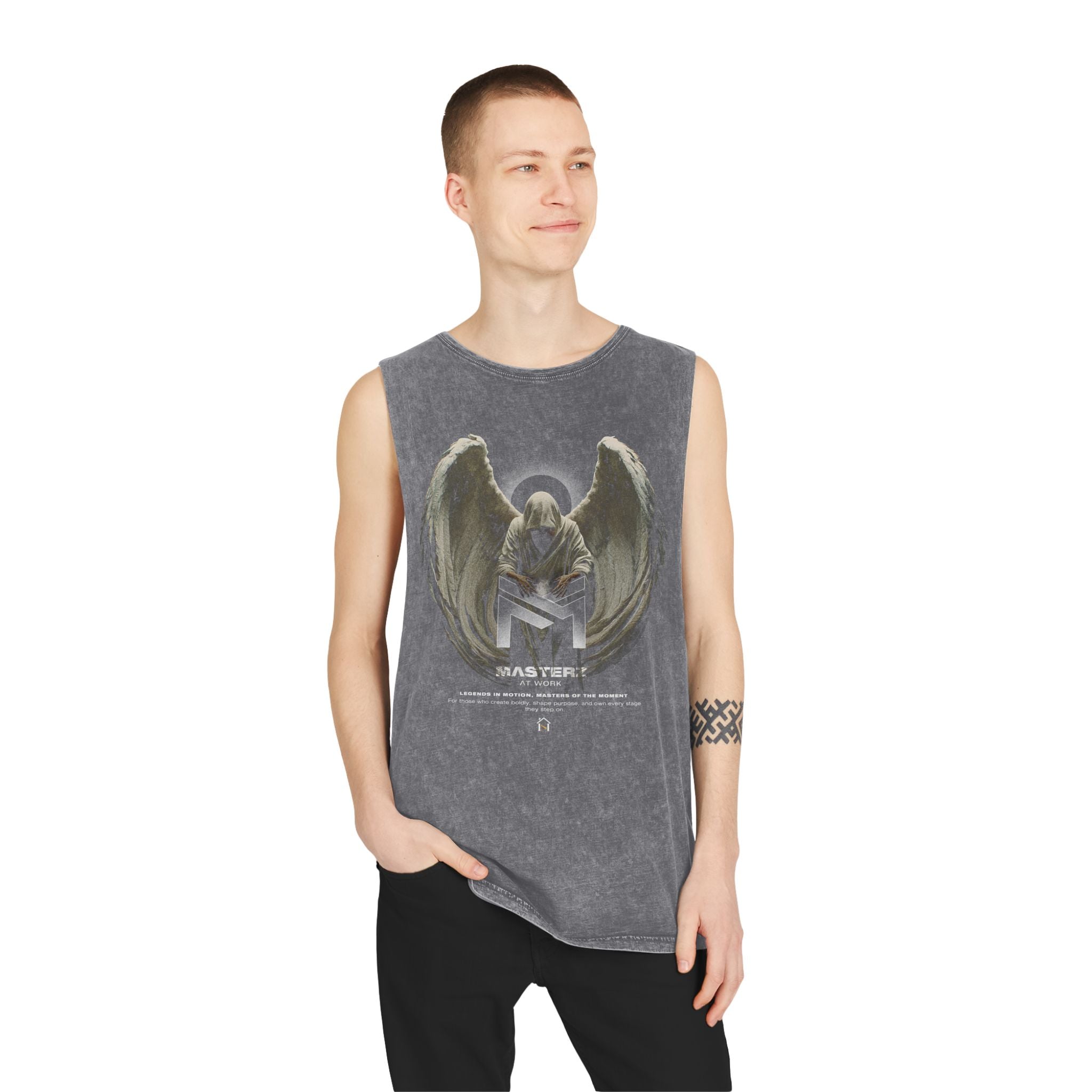 Unisex Stonewash Tank Top - Angelic 'Master' Graphic Tee for Casual Comfort
