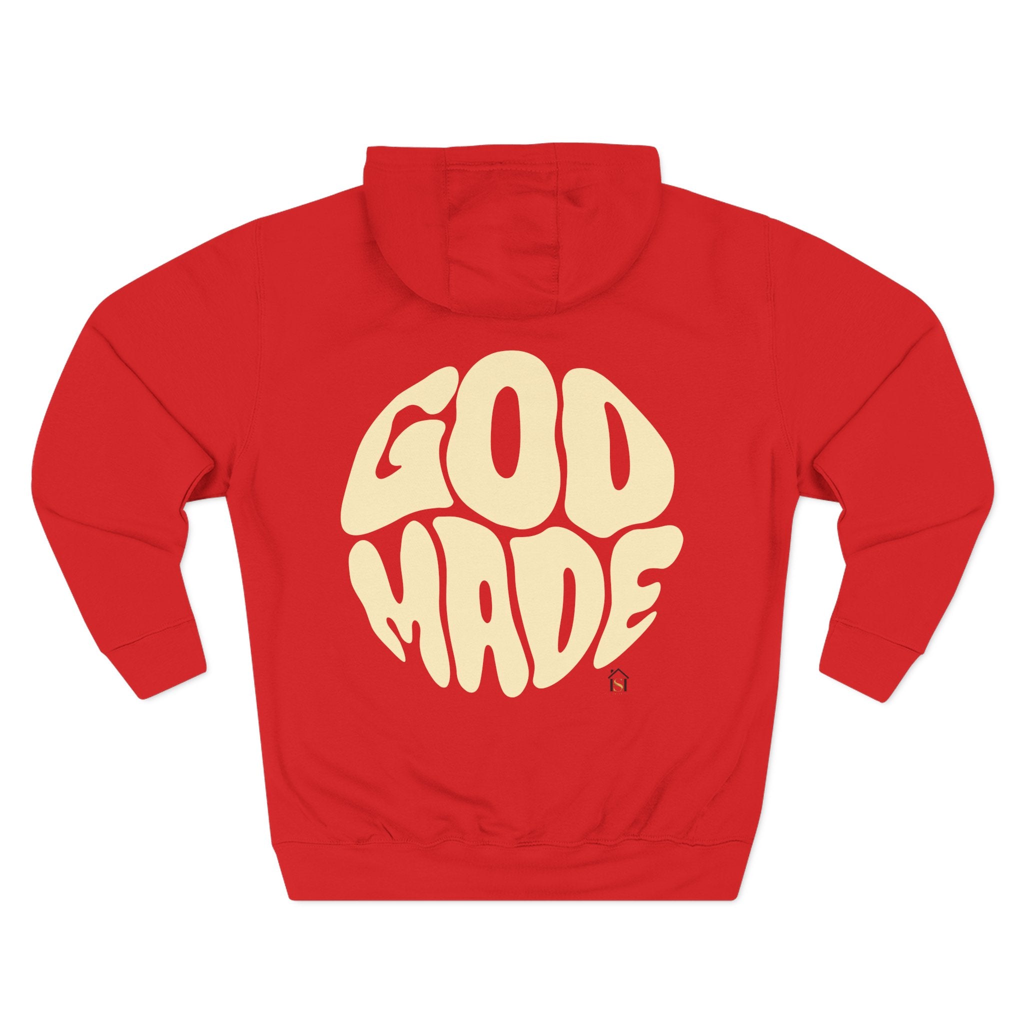 God Made Hoodie — Red Retro Bubble Logo Fleece Pullover