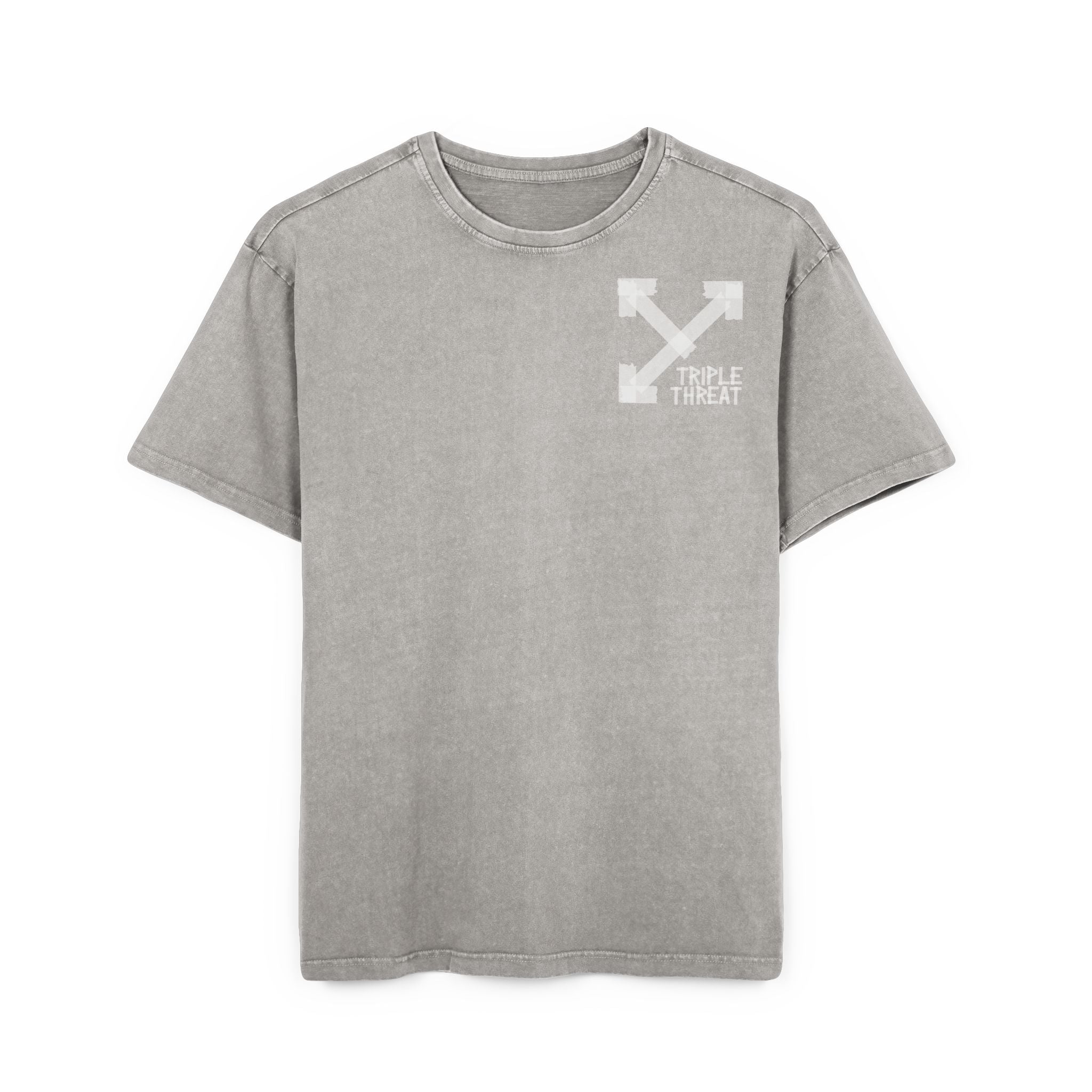 Men's Acid Washed Oversized Tee with Triple Threat Design | Vintage Style Graphic T-Shirt, Streetwear, Casual Wear, Gift for Him